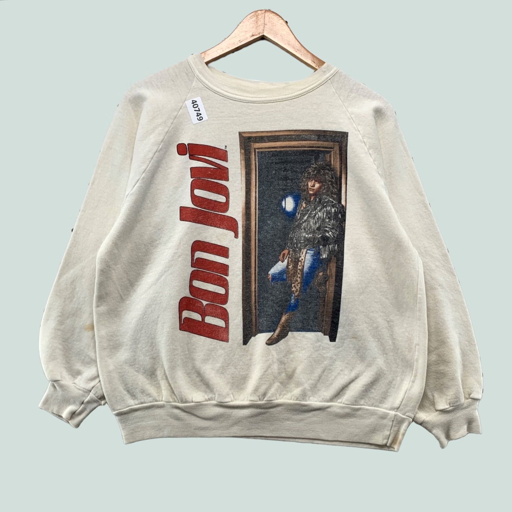 Vintage VINTAGE Bon Jovi Slippery When Wet Crewneck Sweatshirt Mens M White 80s Music Band Size US M / EU 48-50 / 2 - 1 Thumbnail