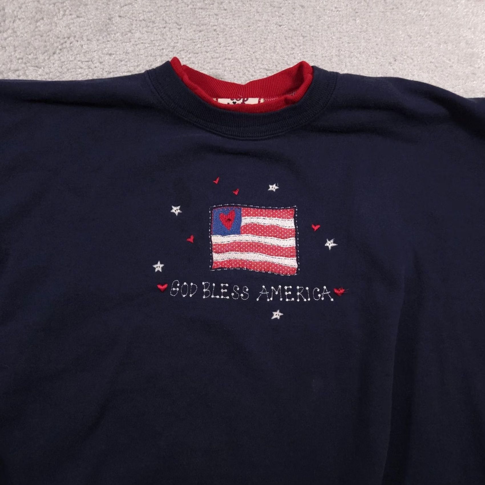 Vintage VINTAGE? Morning Sun Embroidered God Bless America USA Flag Navy XL Womens Sweatshirt Pullover Crewneck Embroidered Size XL / US 12-14 / IT 48-50 - 3 Thumbnail