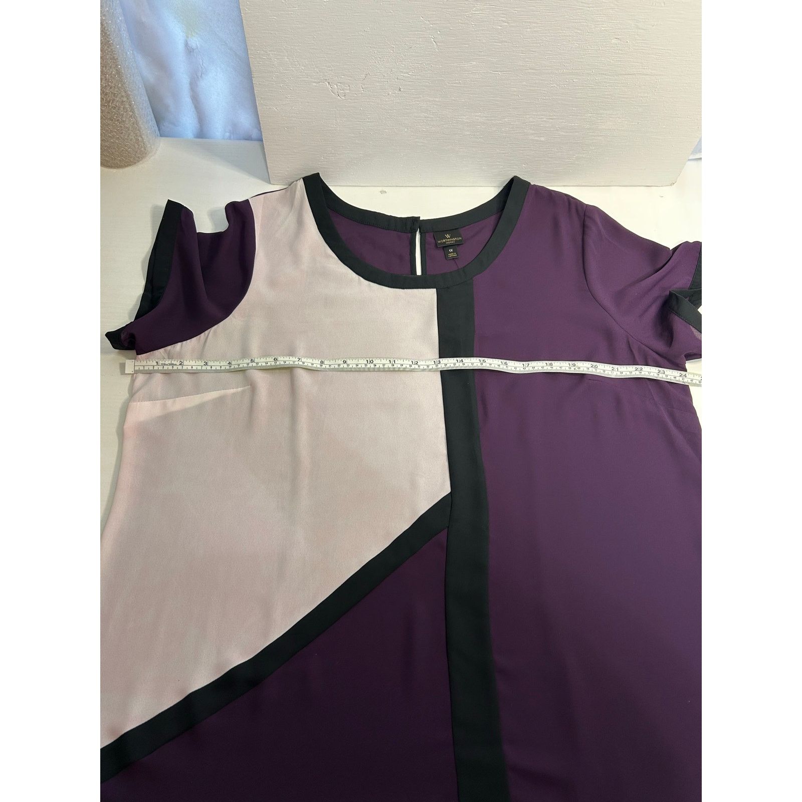 Worthington Worthington 1X NWT Sheer Colorblock Blouse Keyhole Back Size XXL / US 16-18 / IT 52-54 - 8 Thumbnail