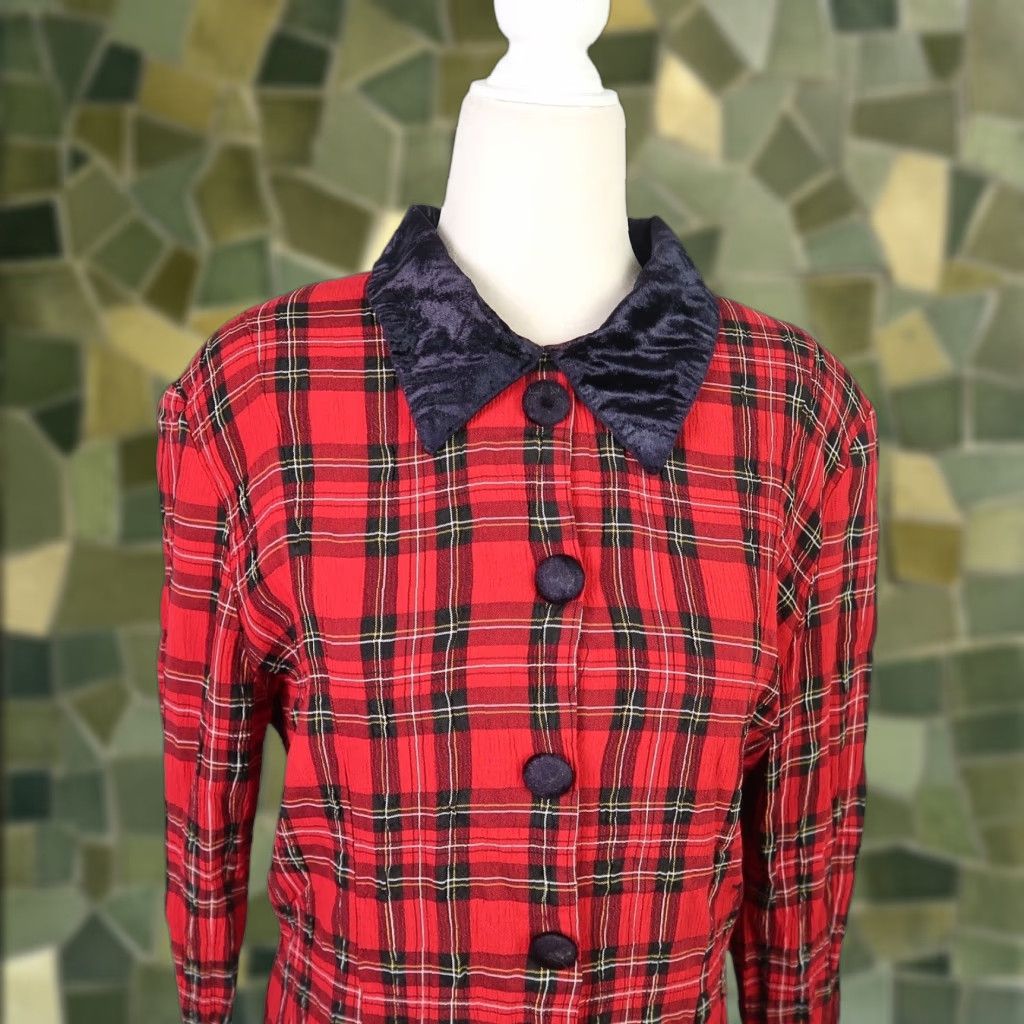 Brandblack VINTAGE Just In Thyme Dress Red Plaid Knee Length 12 Womens 80s 90s Workwear Button Zip Collar Long Sleeve Size XL / US 12-14 / IT 48-50 - 1 Thumbnail