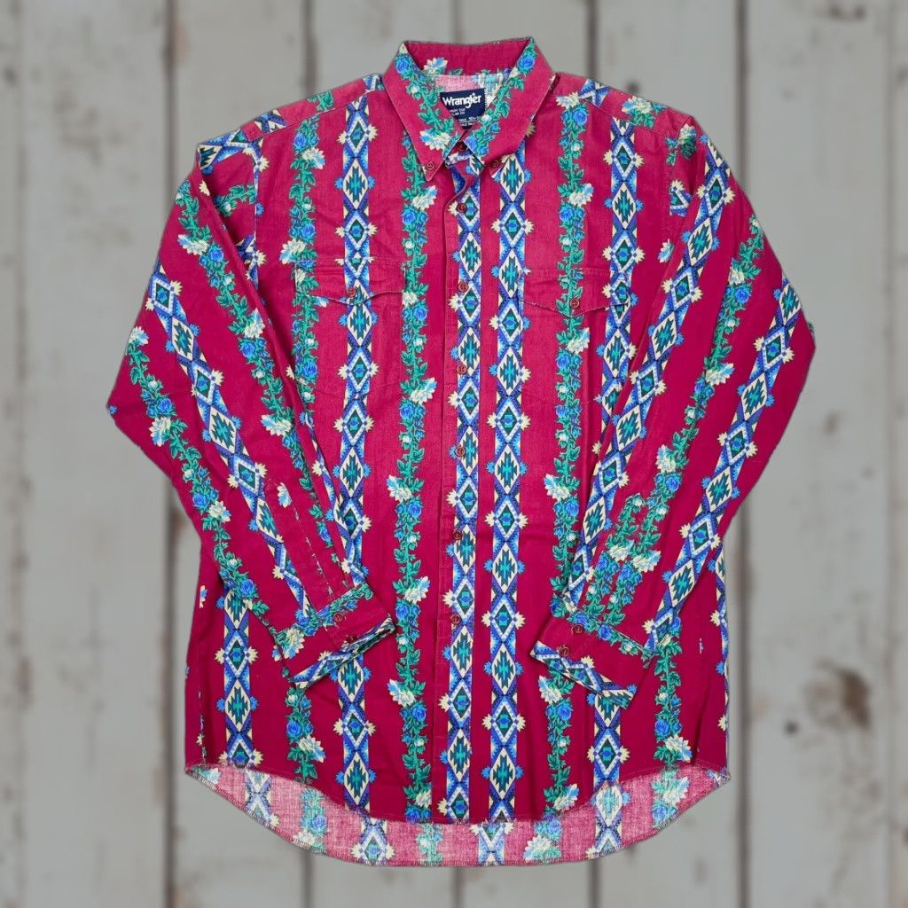 Wrangler Vtg Wrangler Western Aztec All Over Print Button Up Shirt Mens Large 16 1/2 Size US L / EU 52-54 / 3 - 1 Thumbnail