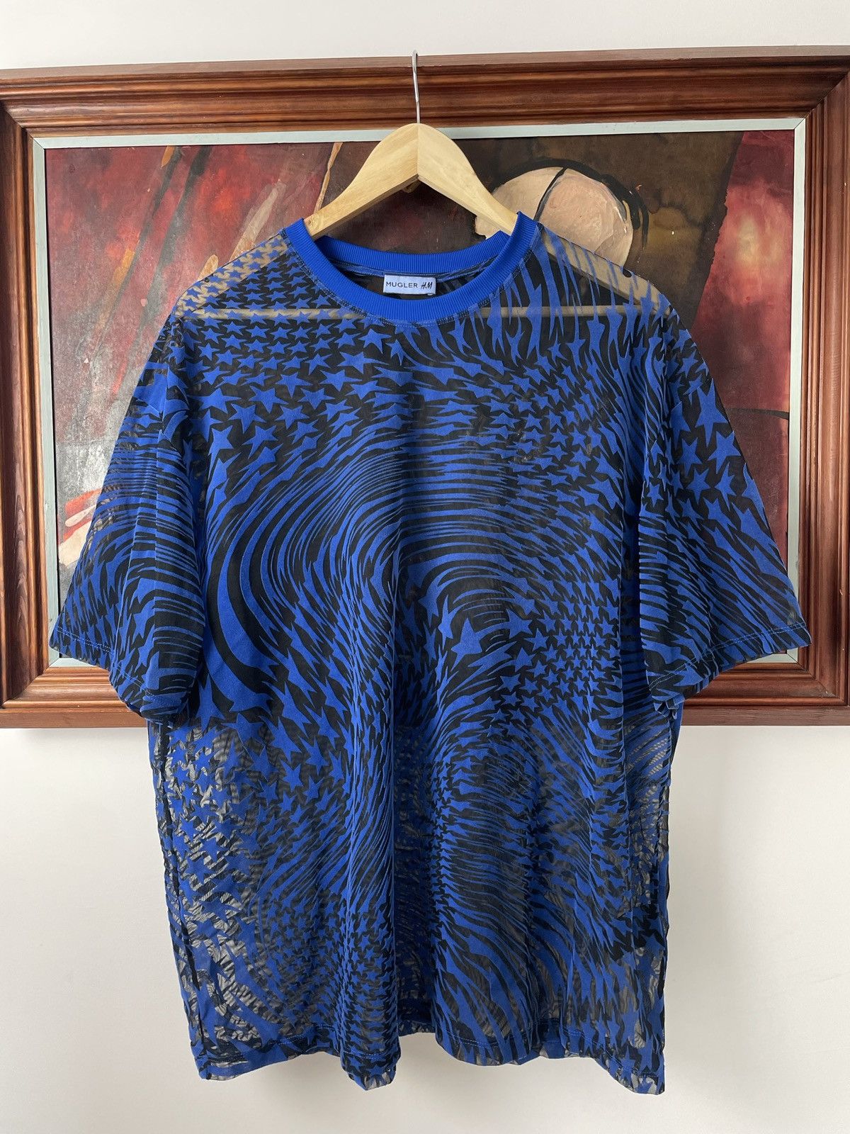 image of Mugler Mesh Transparent Avant Garde Tee Stars Blue, Men's (Size Medium)