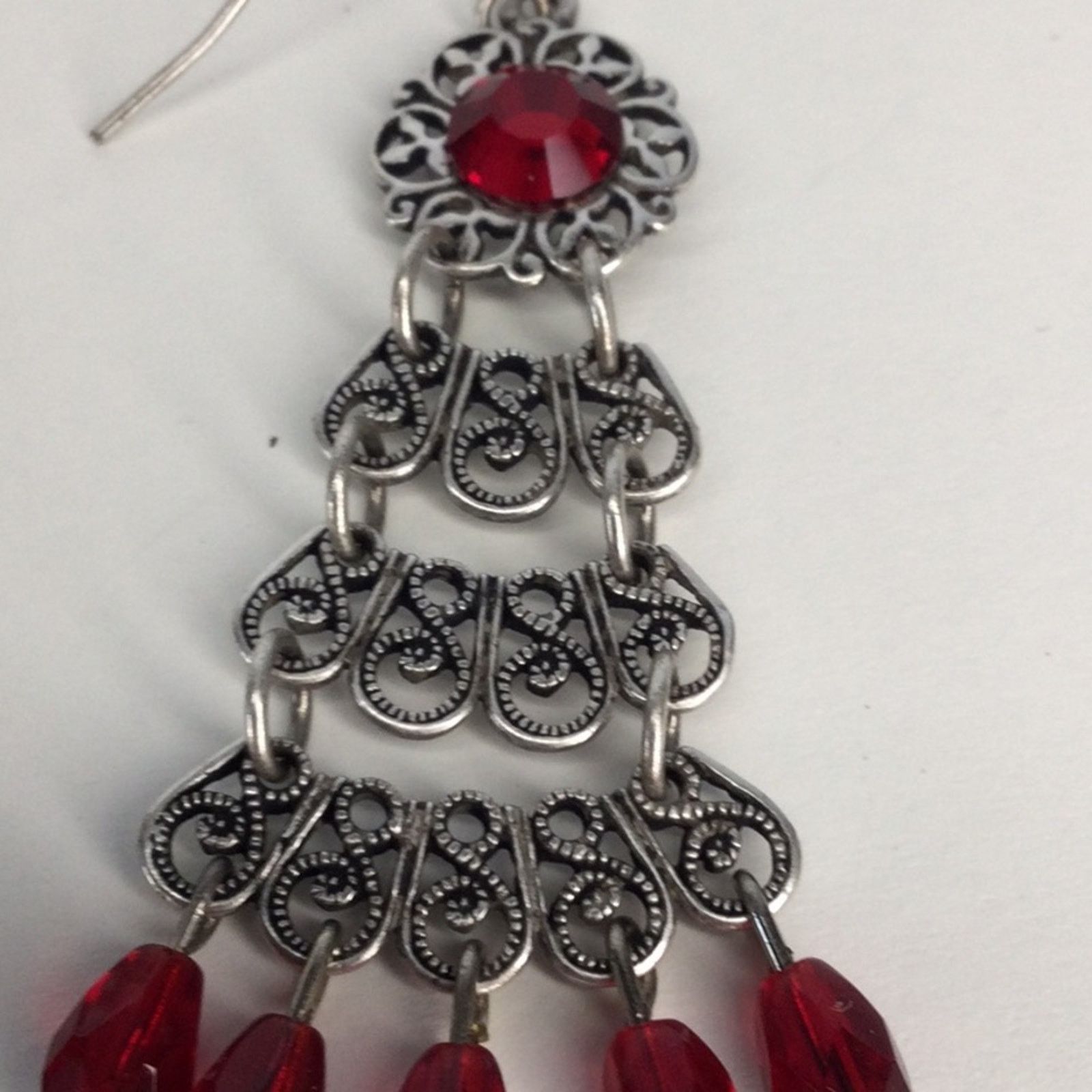 Other Retro 1990's Silver Tone Garnet Bead Chandelier Earrings Size ONE SIZE - 9 Thumbnail