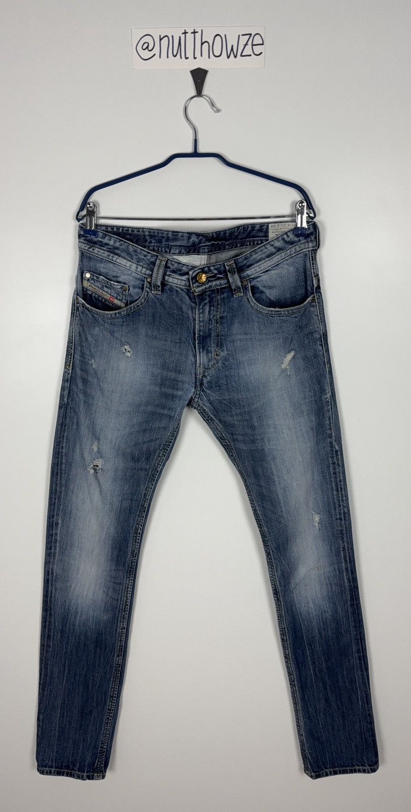Diesel Crazy Vintage Y2K Diesel Thavar Skinny Destroyed Denim Jeans Size US 31 - 1 Thumbnail