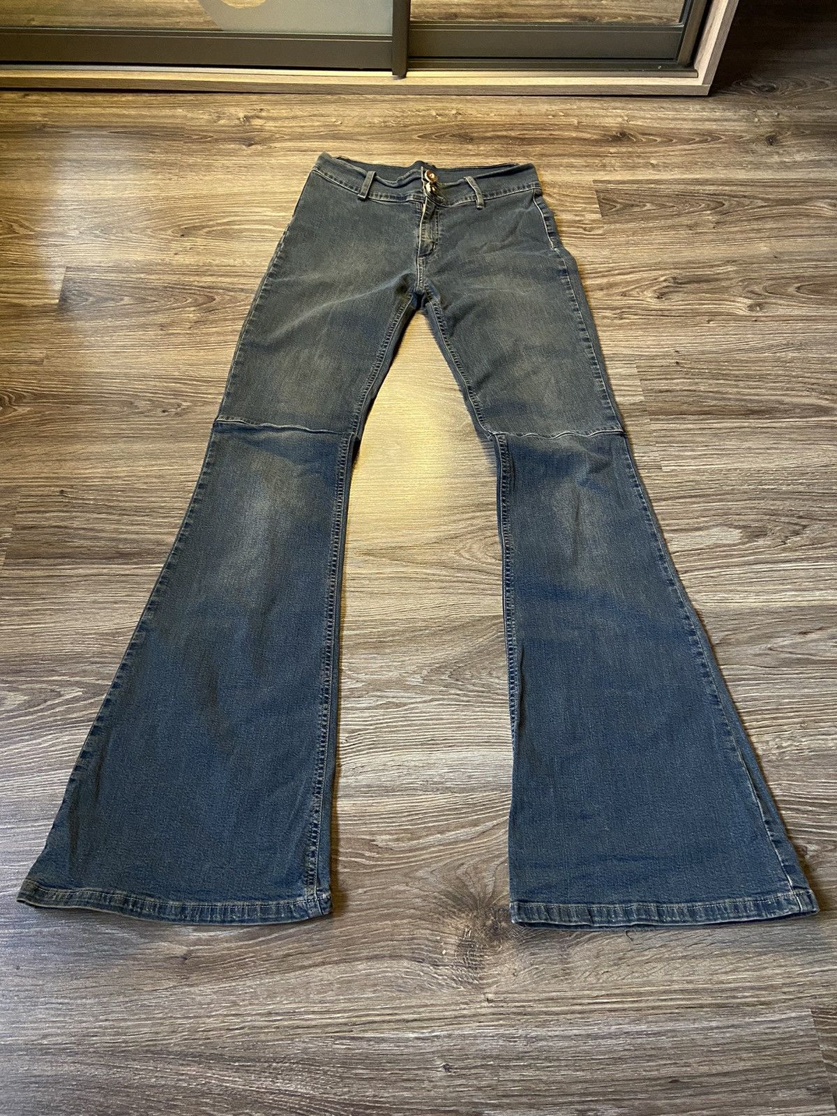 image of Hysteric Glamour x Vintage Crazy Distressed Joey Flared Bootcut Denim Jeans 80's 90's in Blue Distr