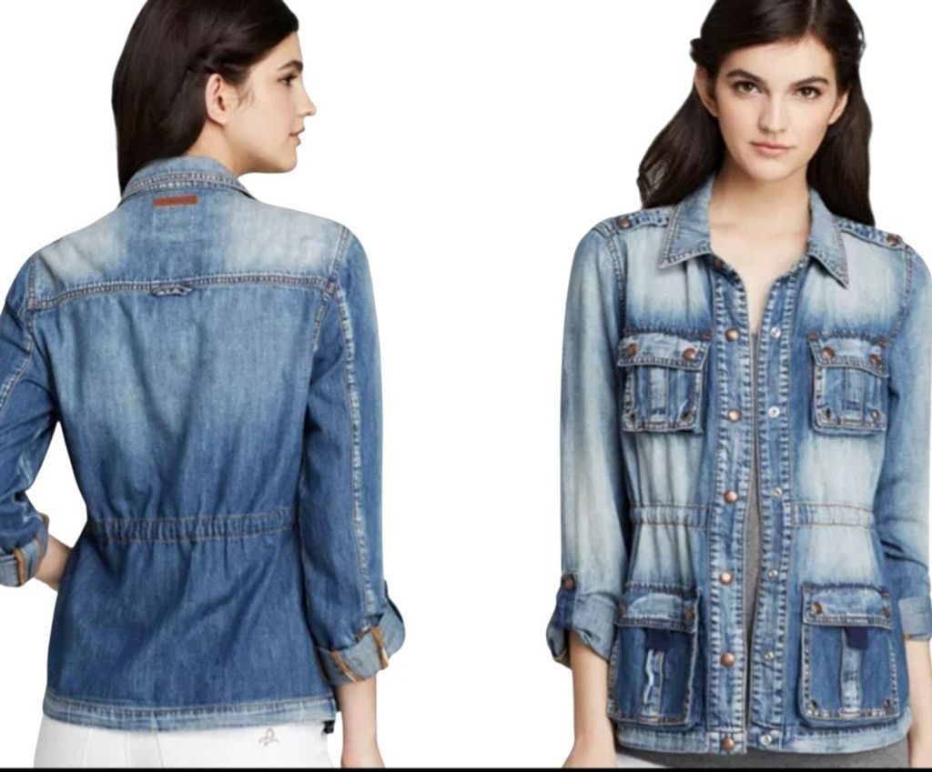 Guess GUESS Women's Denim Cargo Roll-Tab Long-Sleeves Jacket Small Size S / US 4 / IT 40 - 1 Thumbnail