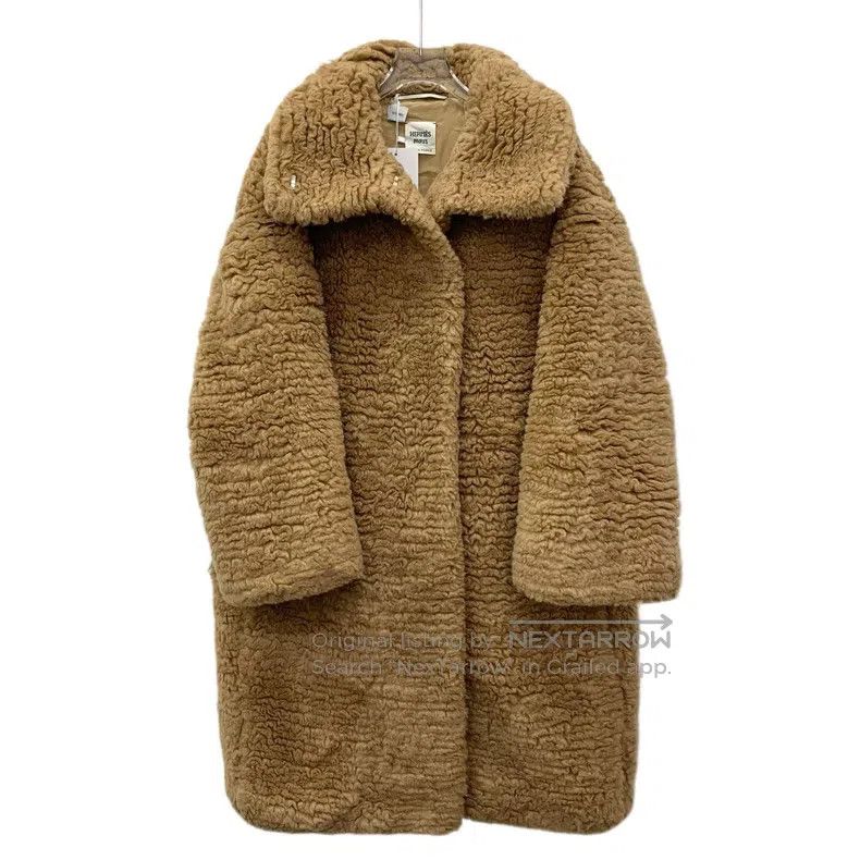 Hermes Hermes Brown Teddy alpaca fur collar long sleeve coat Size XXS / US 00 / IT 34 - 1 Thumbnail