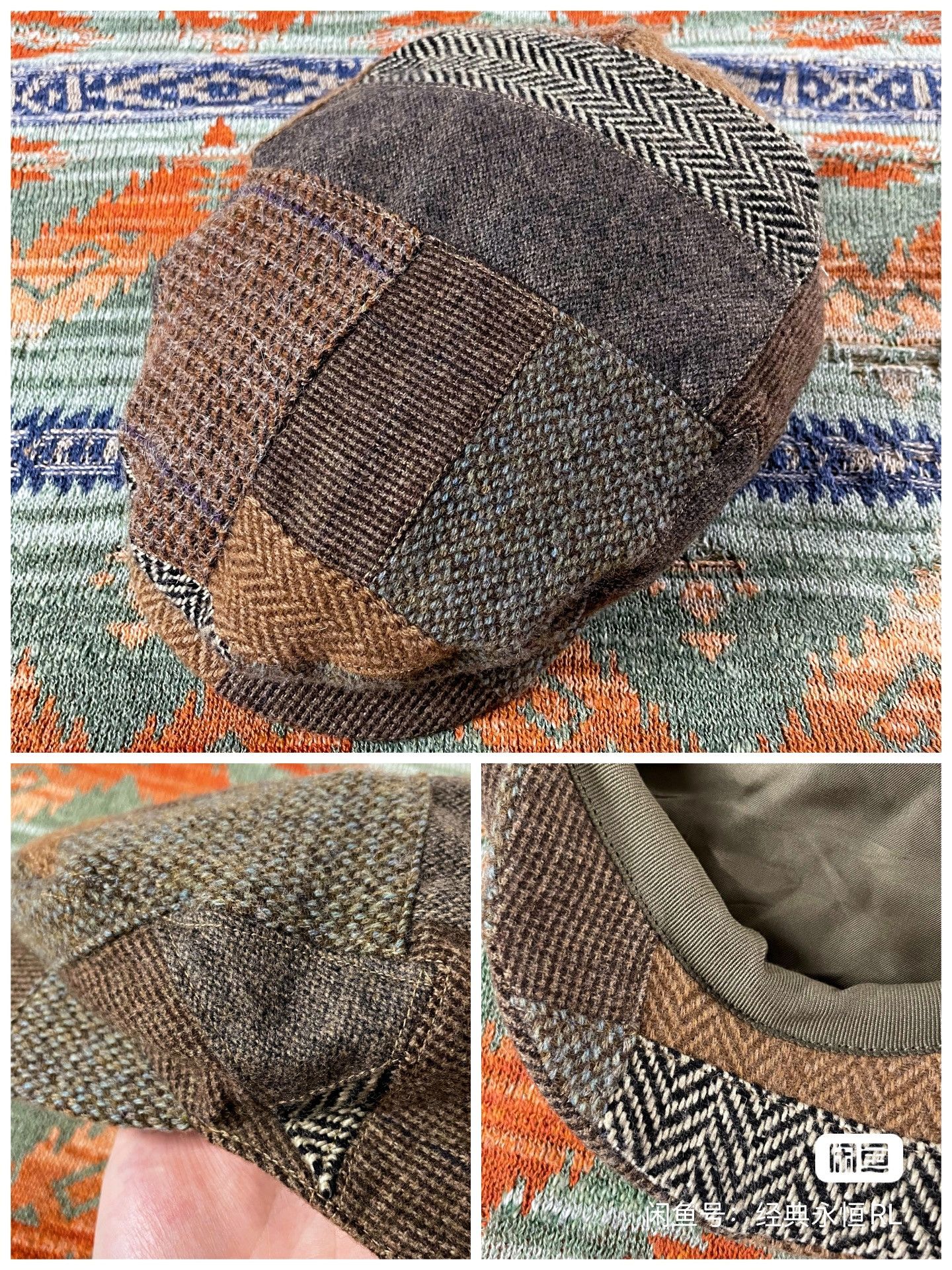 Ralph Lauren × Rugby Ralph Lauren Ralph Lauren Rugby Wool Tweed Patchwork Flat Cap Beret Hat Size ONE SIZE - 2 Thumbnail