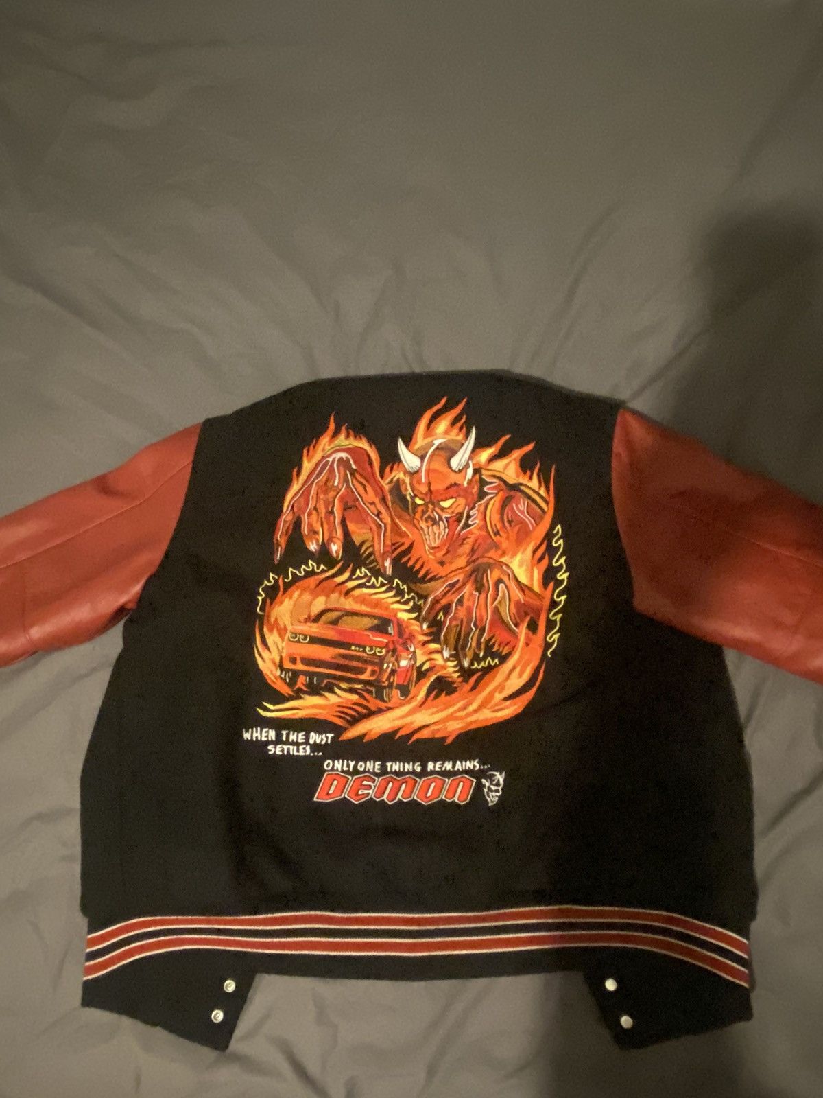 image of Warren Lotas Dodge Demon Varsity Jacket Small in Black, Men's