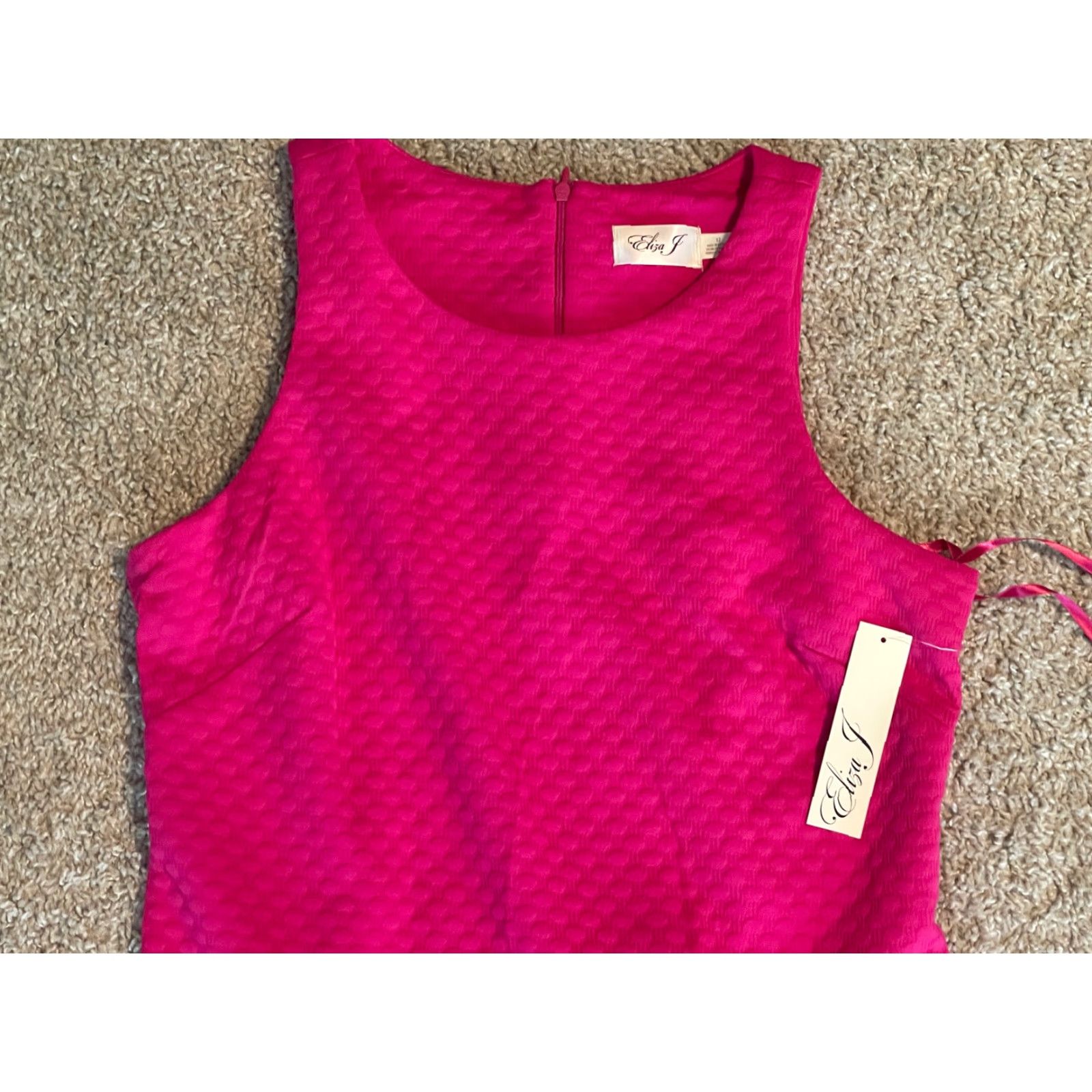 Vintage Eliza J Dress Womens 12 Pink Mini Sleeveless Ruffle Barbiecore Textured Size XL / US 12-14 / IT 48-50 - 2 Thumbnail