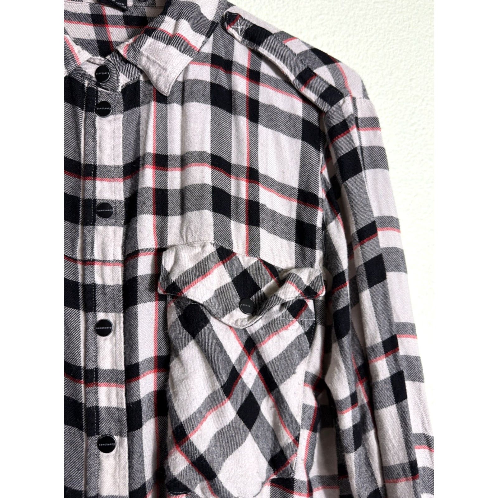 Sanctuary Sanctuary Women’s Medium Long Sleeve Snap Button Shirt Plaid Beige Black Size M / US 6-8 / IT 42-44 - 5 Thumbnail