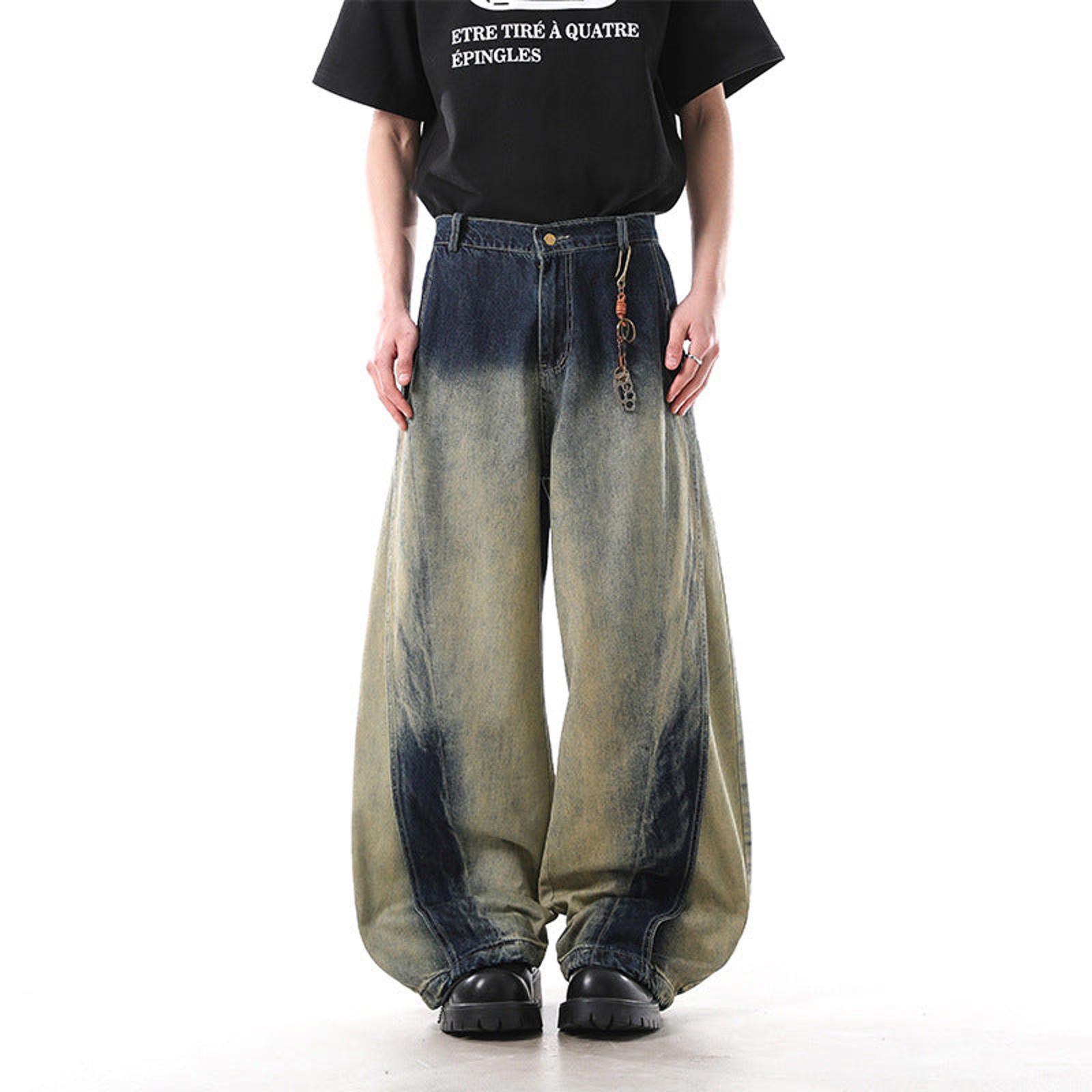 Jean Two-Tone Wide Leg Denim Jeans, Baggy Fit Jeans Size US 32 / EU 48 - 2 Thumbnail