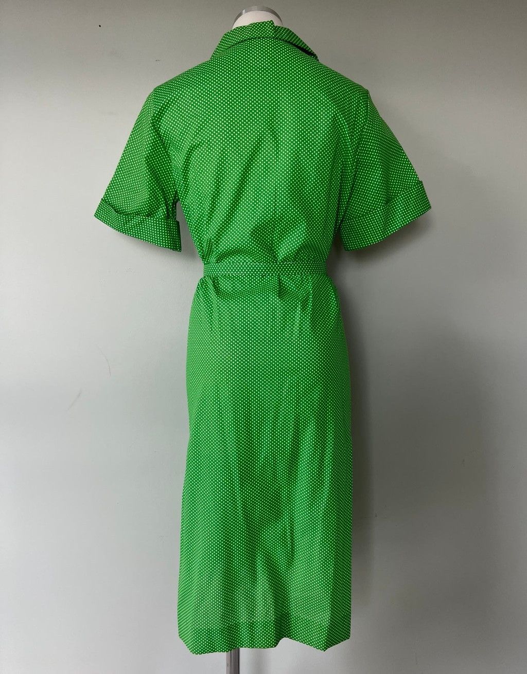 Vintage BNWT 1960s Vintage Green Polka Dot Rockabilly Shirt Dress 14 Size L / US 10 / IT 46 - 6 Thumbnail
