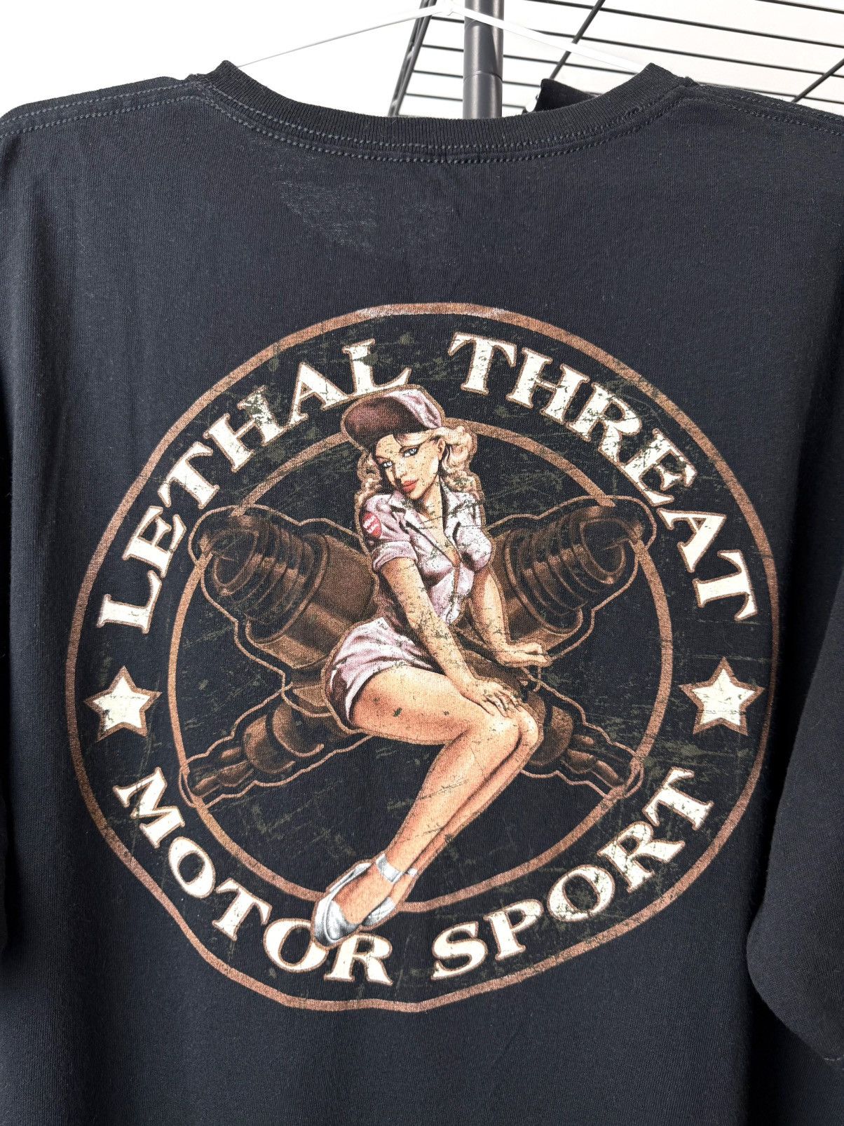 Harley Davidson Vintage Sexy Girl Lethal Threat Motor Racing T Shirt Size US XXL / EU 58 / 5 - 6 Thumbnail
