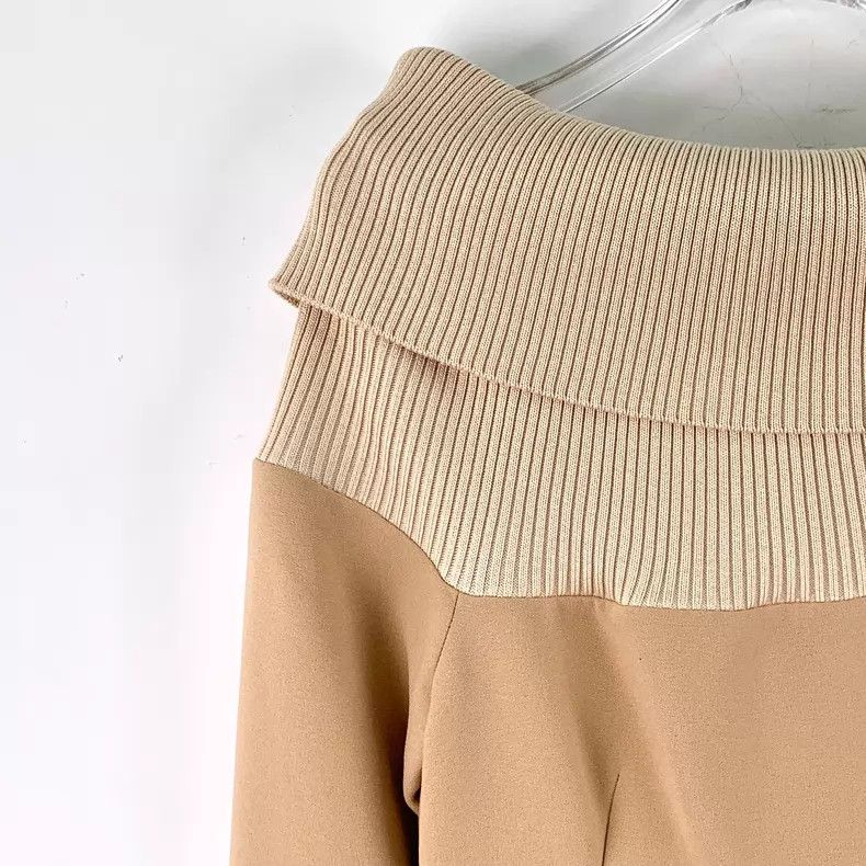 Dior Dior Light brown long-sleeved A-neck stitching dress Size XS / US 0-2 / IT 36-38 - 3 Thumbnail
