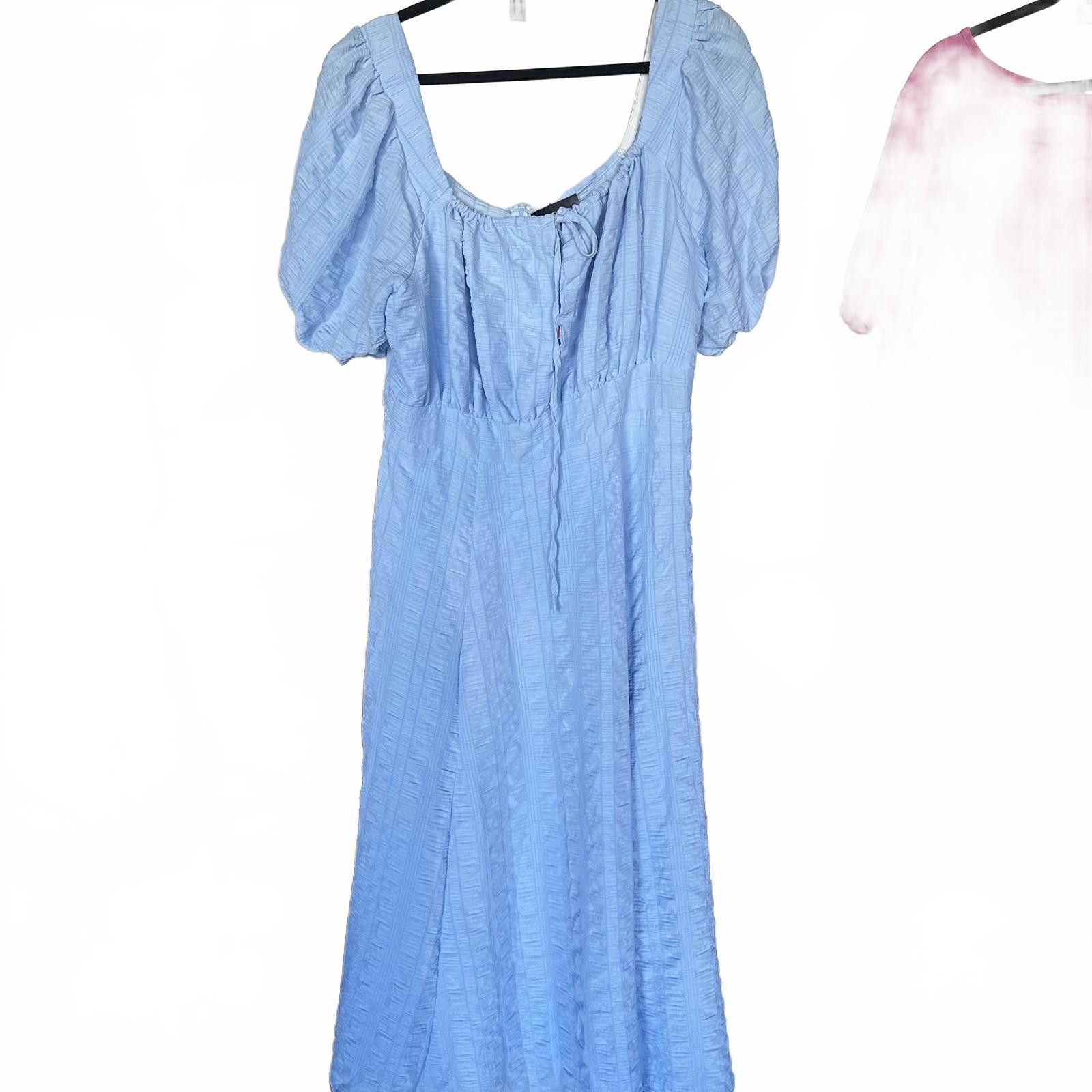 Designer Cider Light Blue Puff Sleeve Dress - 1X Size XL / US 12-14 / IT 48-50 - 1 Thumbnail