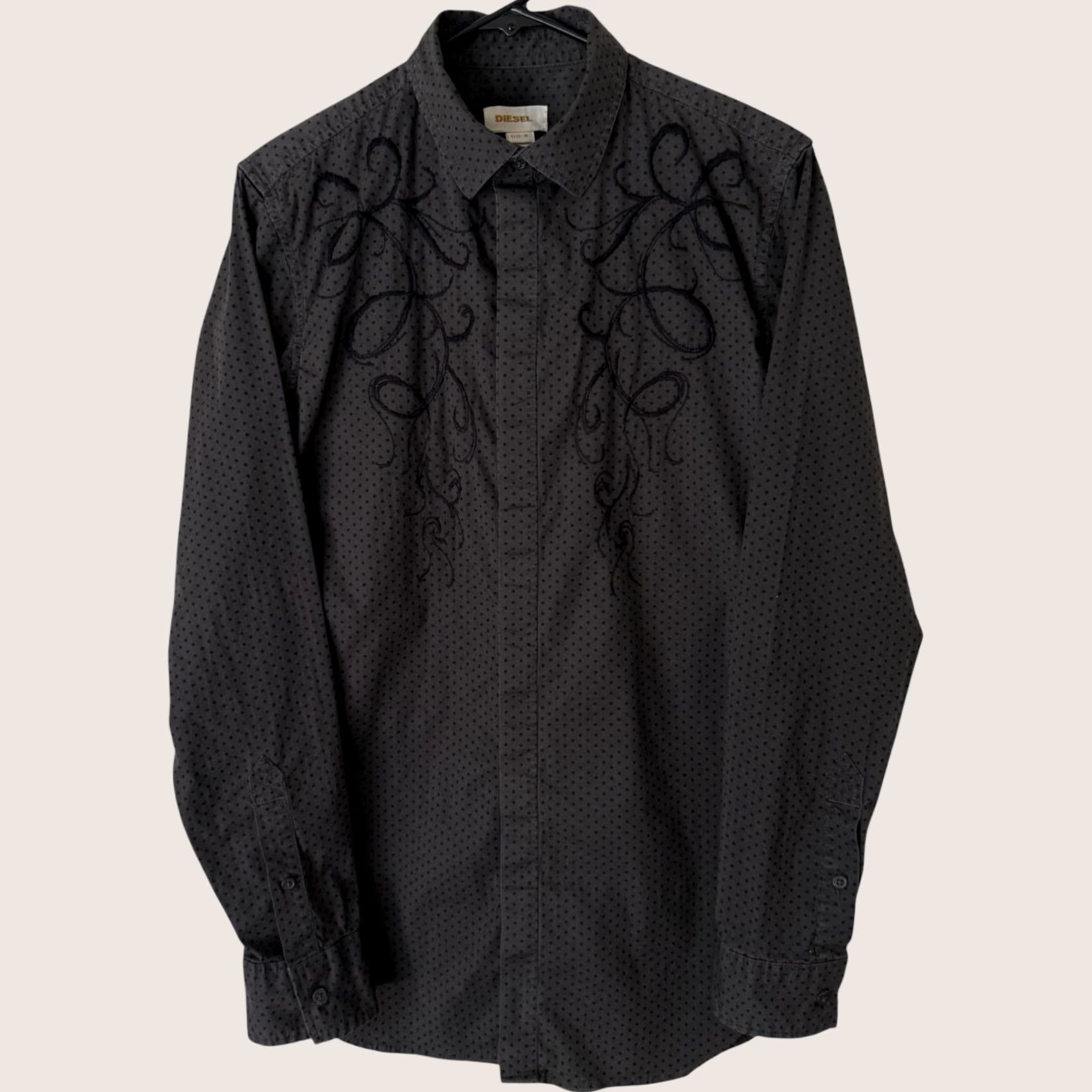 Diesel VINTAGE Diesel Embroidered Button-Up Shirt Gray Mens M Rocker Grunge Biker Punk Shirt Size US M / EU 48-50 / 2 - 1 Thumbnail