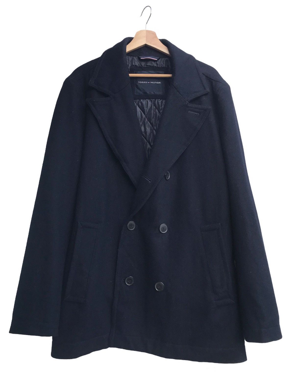 Designer × Tommy Hilfiger Tommy Hilfiger Navy Wool Blend Double Breasted Walker Coat Size US XL / EU 56 / 4 - 2 Thumbnail