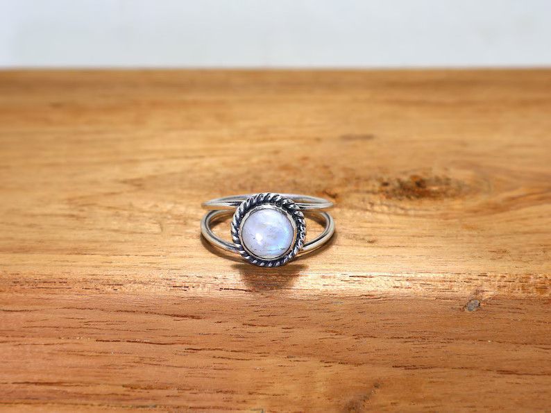 Handmade Rainbow Moonstone Ring: Handmade 925 Sterling Silver Ring Size ONE SIZE - 1 Thumbnail