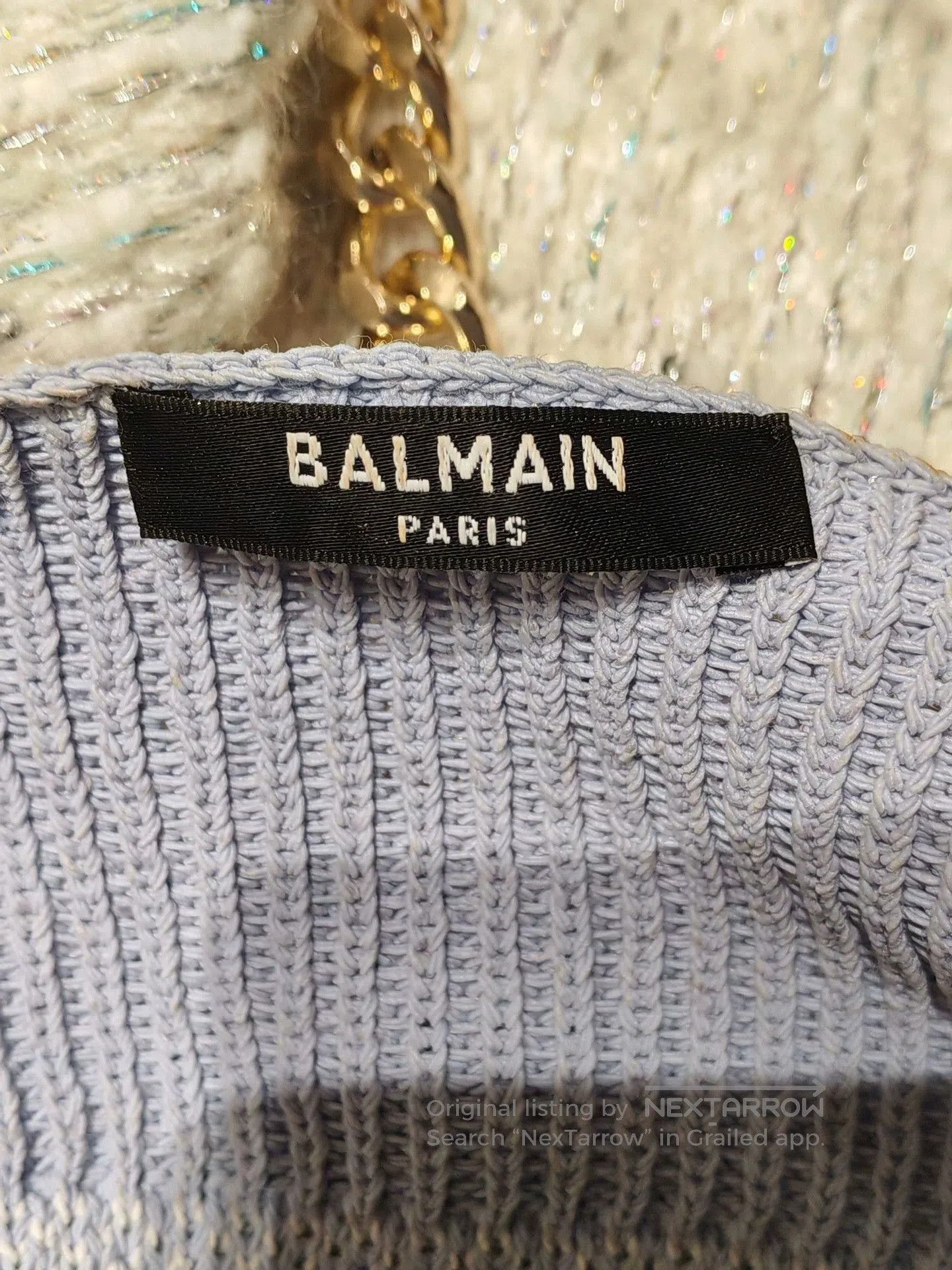 Balmain Balmain Gray Knit Off-Shoulder Top. Size S / US 4 / IT 40 - 4 Thumbnail