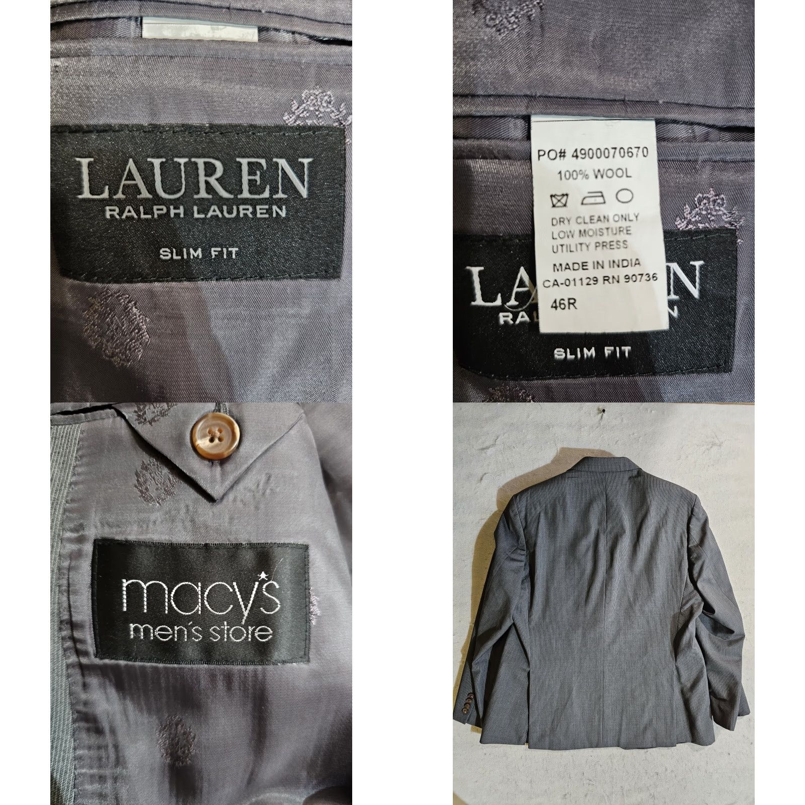 Ralph Lauren Ralph Lauren Black Label 100% Wool Blazer Coat Mens Size 46R Gray Jacket Single-Breasted Notch Lapel Slim Size 46R - 8 Thumbnail