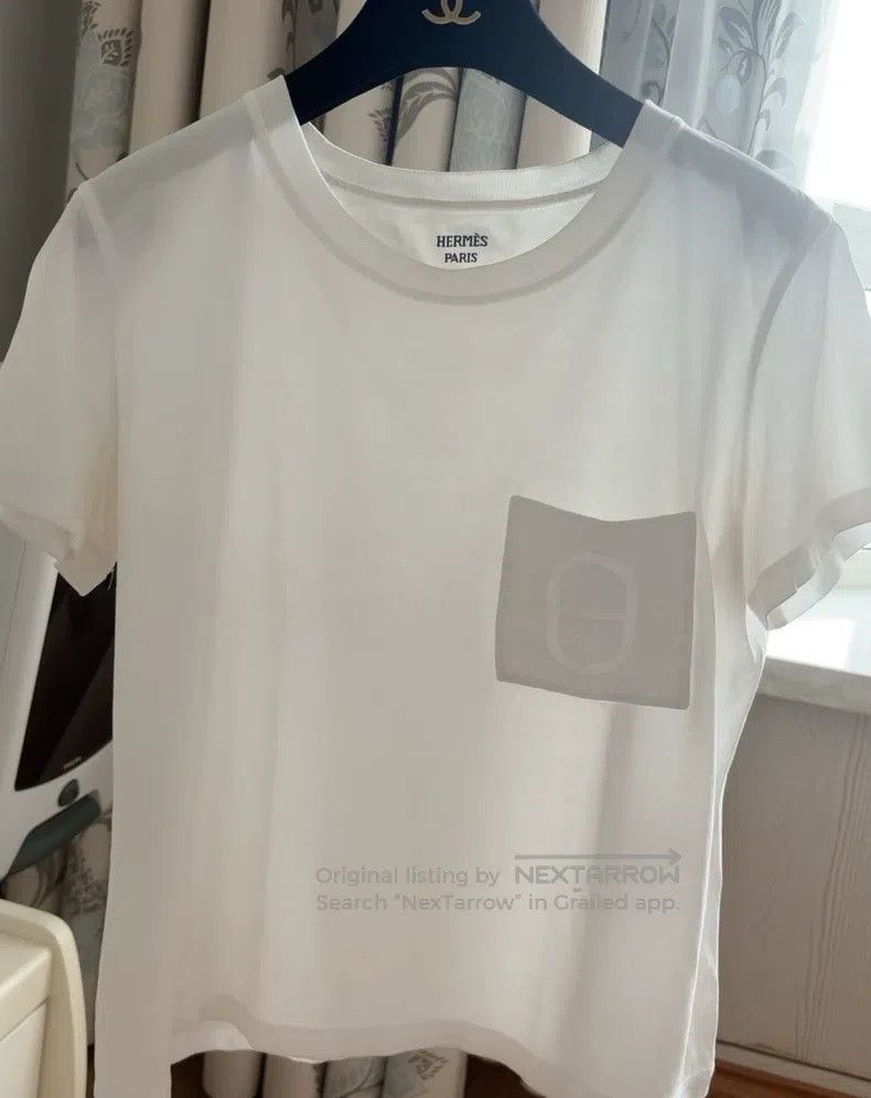 Hermes Hermes White Short Sleeve T-Shirt, Embroidered Pocket Size M / US 6-8 / IT 42-44 - 1 Thumbnail