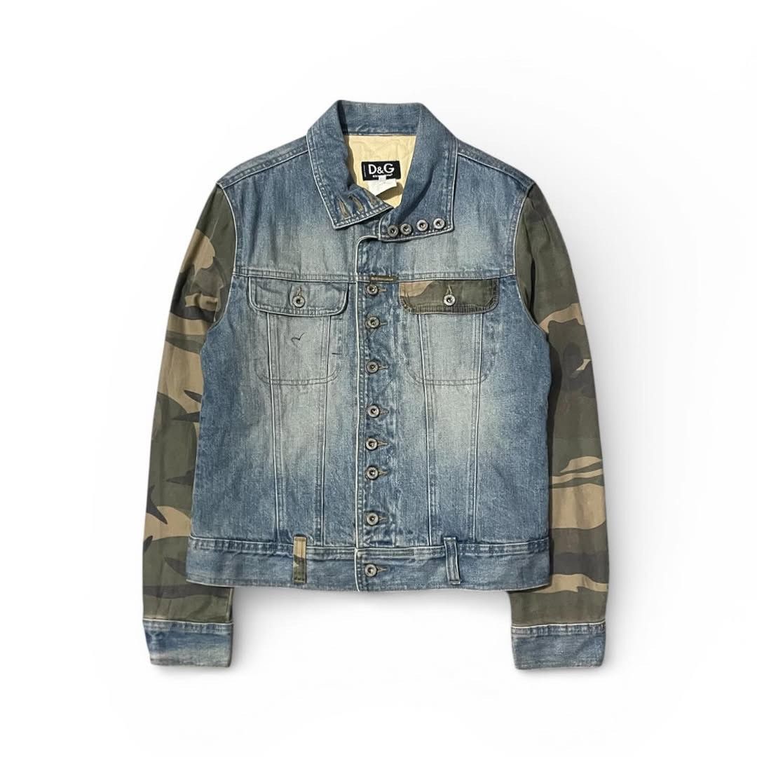 Dolce & Gabbana 00’s Dolce & Gabbana Camo Sleeve Trucker Denim Jacket Size US M / EU 48-50 / 2 - 1 Thumbnail