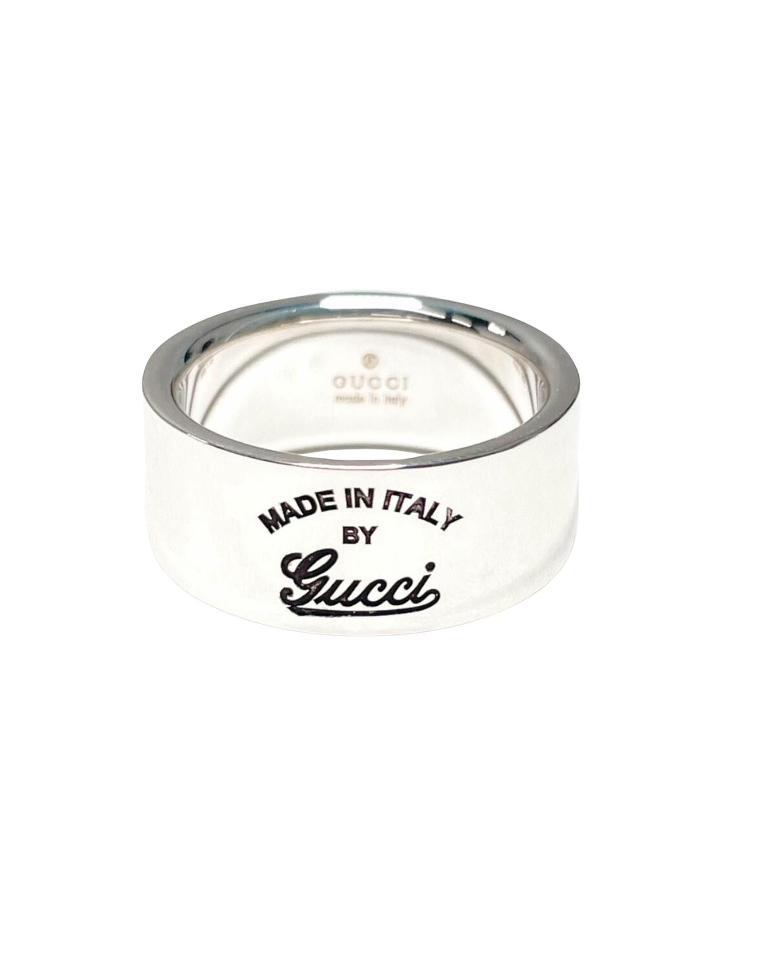 image of Gucci Sleek Silver Logo Band Ring For Discerning Gentlemen, Men's