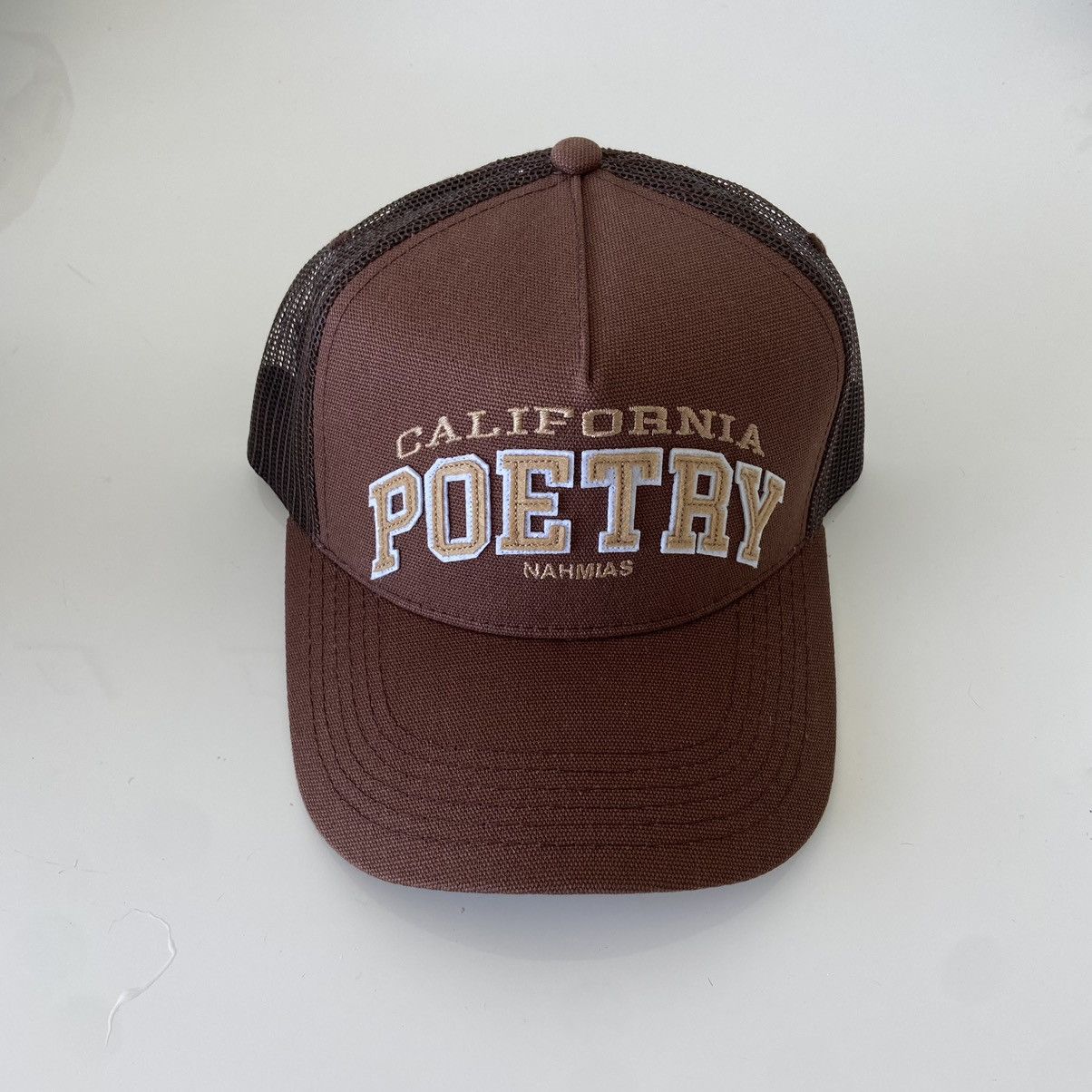 image of Nahmias California Poetry Trucker Hat in Brown, Men's