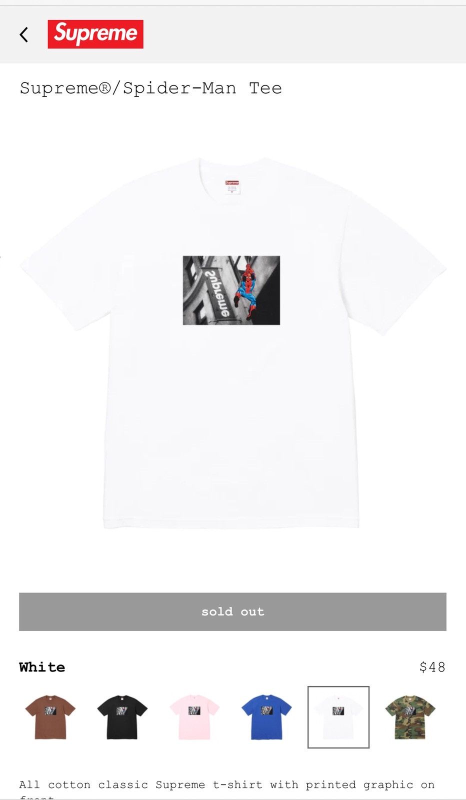 Supreme Supreme/Spider-Man Tee Size US L / EU 52-54 / 3 - 1 Preview