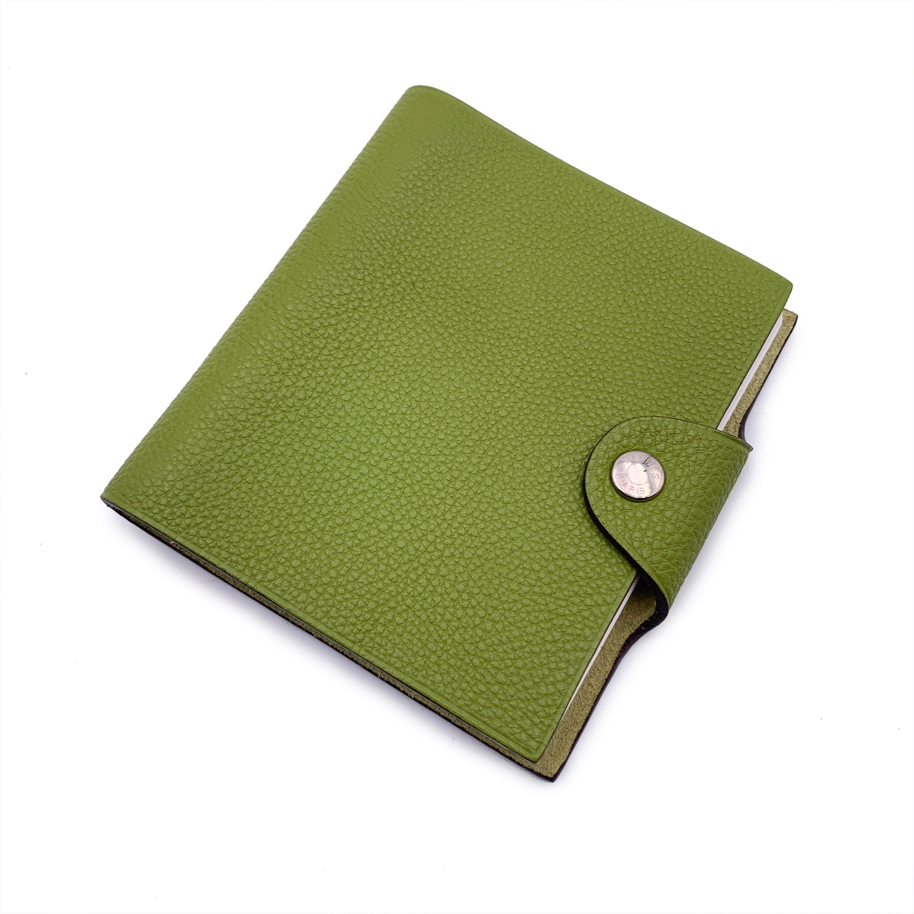image of Hermes Green Togo Leather Ulysse Mini Notebook Cover With Refill, Women's