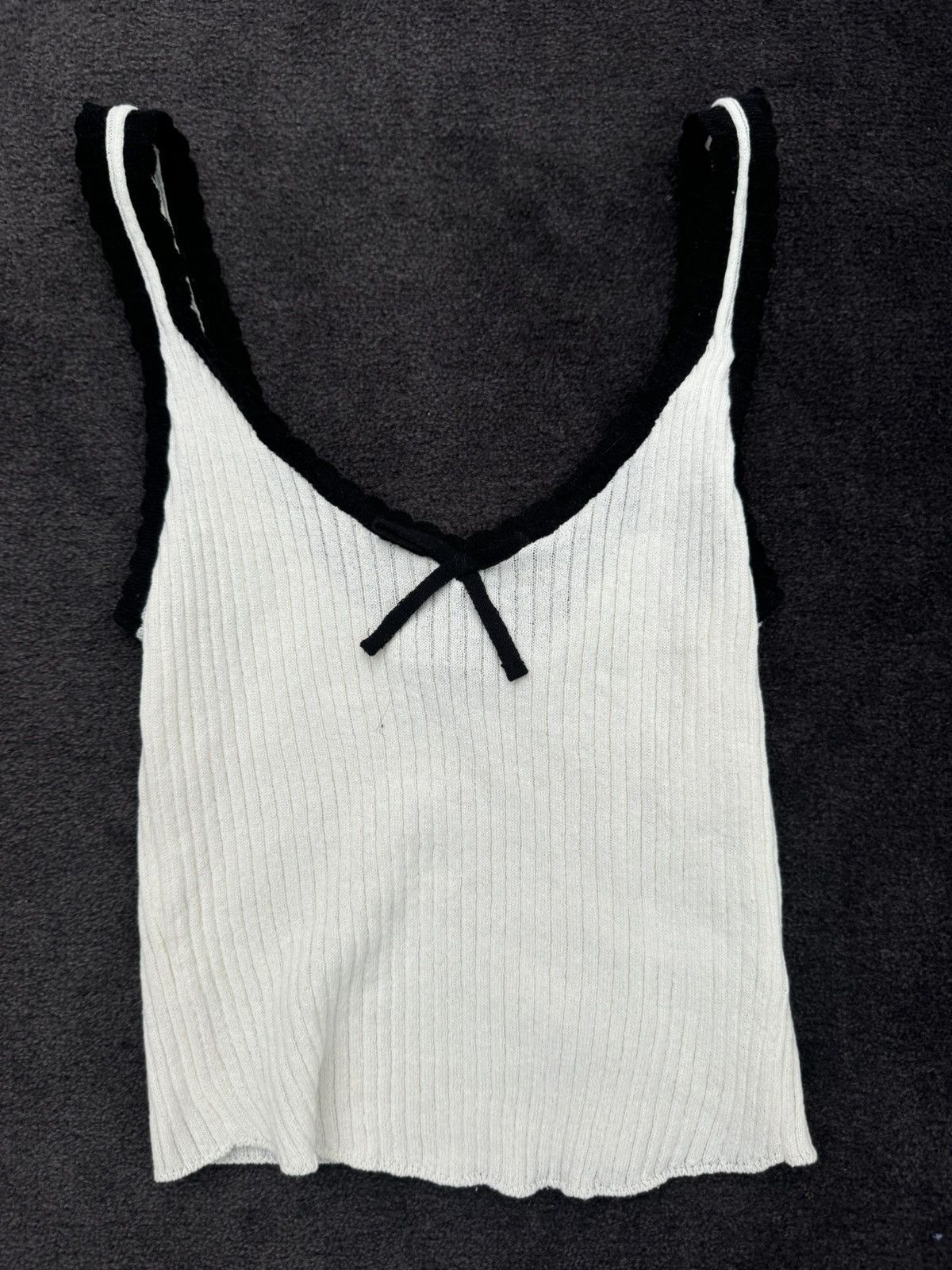 Zara Black and white ribbed singlet with bow detail Size XS / US 0-2 / IT 36-38 - 3 Thumbnail