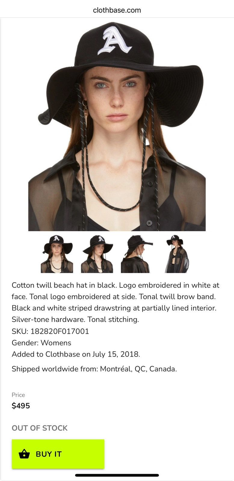 Ambush Design Ambush Black Nobo Beach Hat Size ONE SIZE - 2 Thumbnail
