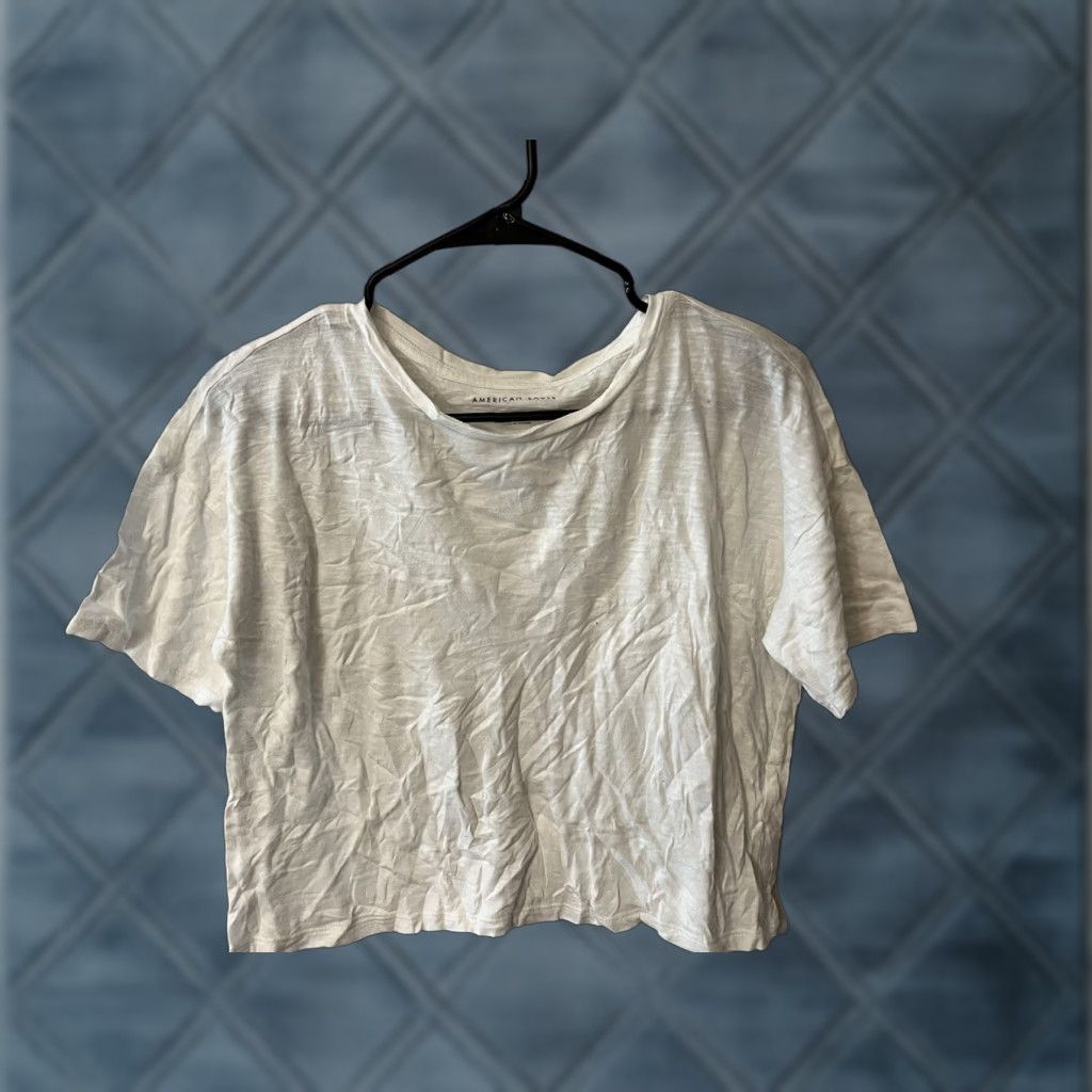 American Eagle Outfitters American Eagle Womens Crop T-Shirt Small White Short Sleeve Solid Casual 90s Rock Size S / US 4 / IT 40 - 1 Thumbnail