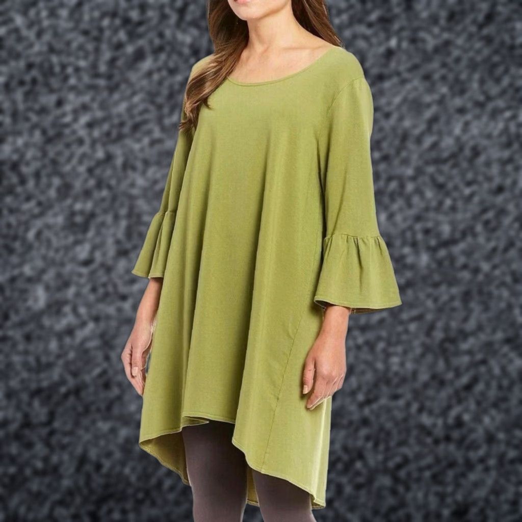 Vintage BRYN WALKER Tunic Dress Hi-low Bamboo French Terry Lime Green S Bell Sleeve Round Neck 3/4 Sleeve Womens 66% Bamboo 28% Organic Cotton 6% Spandex Size S / US 4 / IT 40 - 1 Thumbnail