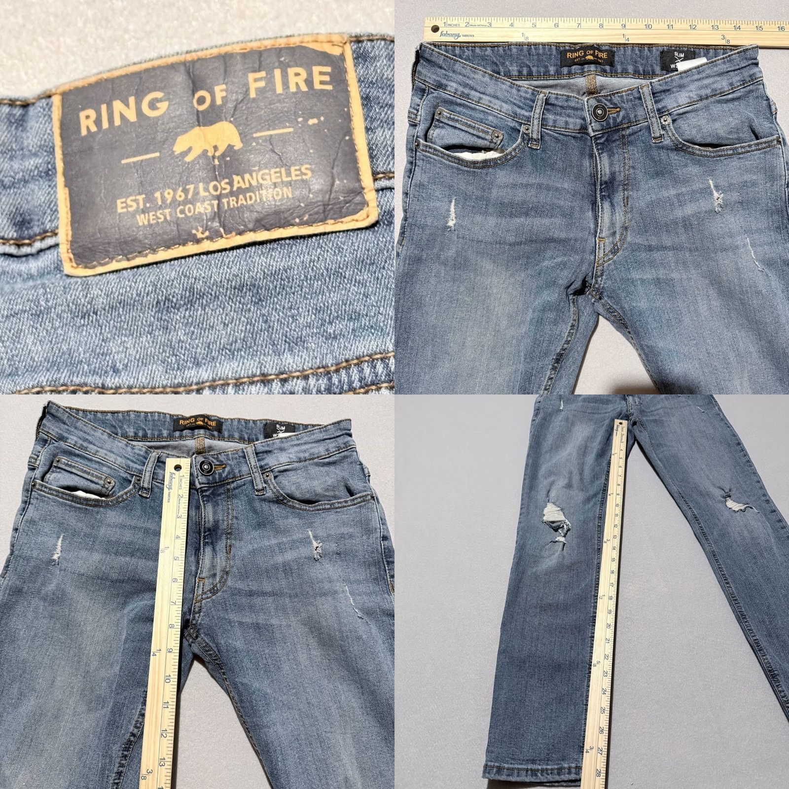 Ring Of Fire Ring of Fire Slim-Fit Jeans Men Blue Denim Zip-Fly Distressed Stretch - 30x30 Jeans Size US 30 / EU 46 - 9 Thumbnail