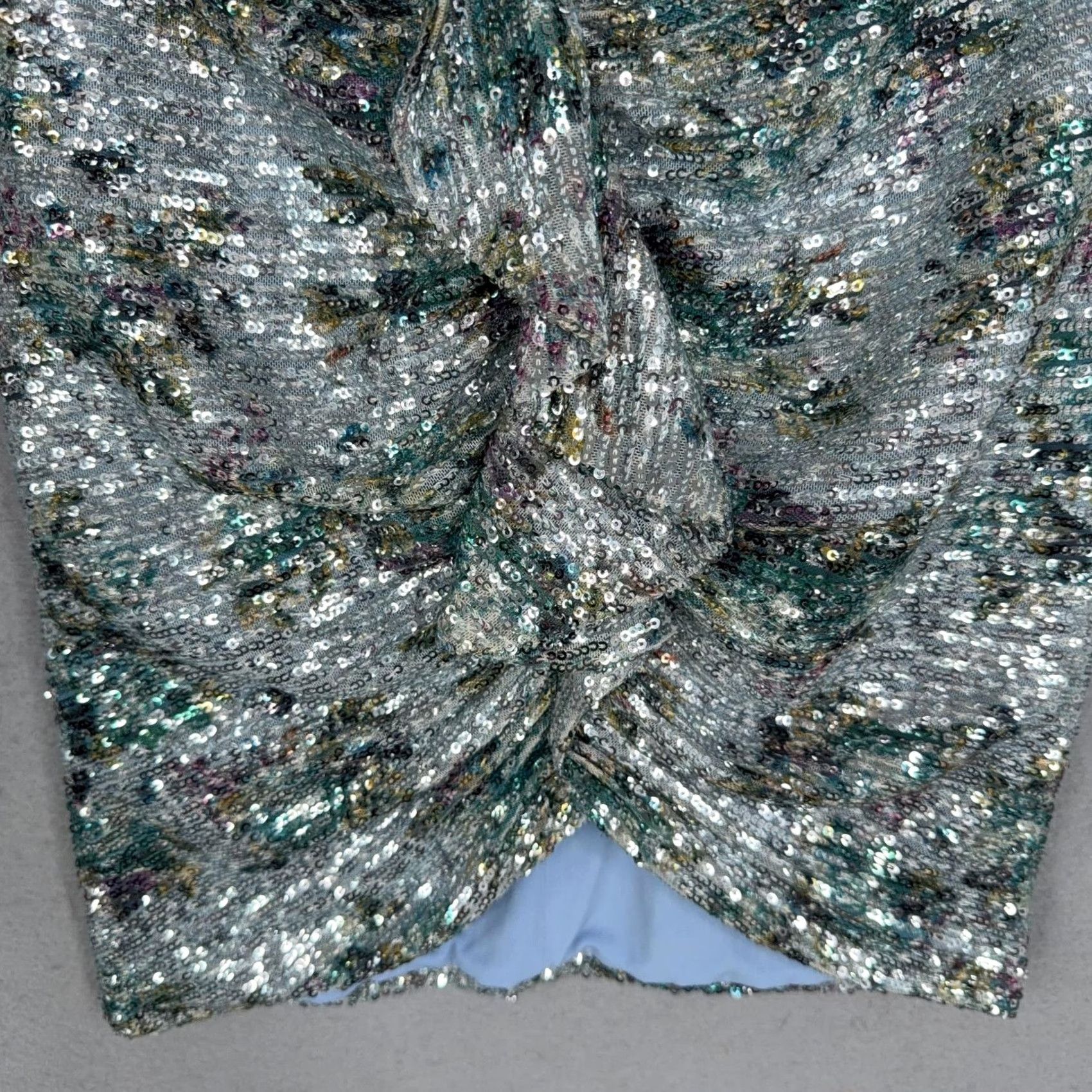 Vintage Nookie Forever Skirt Womens XS Blue Sequin Ruched Knot Front Mini Party Cocktail Size 26" / US 2 / IT 38 - 6 Thumbnail