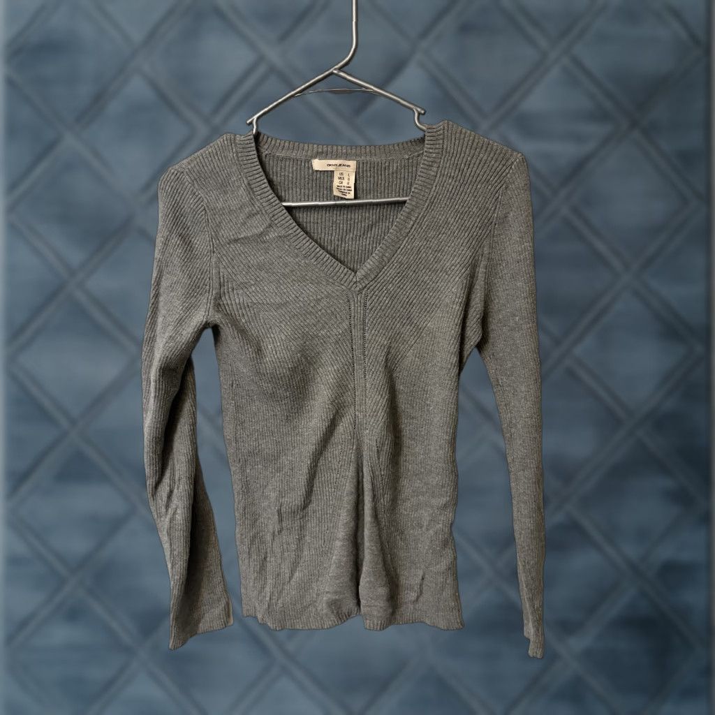 DKNY DKNY Jeans Women's V Neck Knit Ribbed Sweater Long Sleeve Gray Size Large Size L / US 10 / IT 46 - 1 Thumbnail