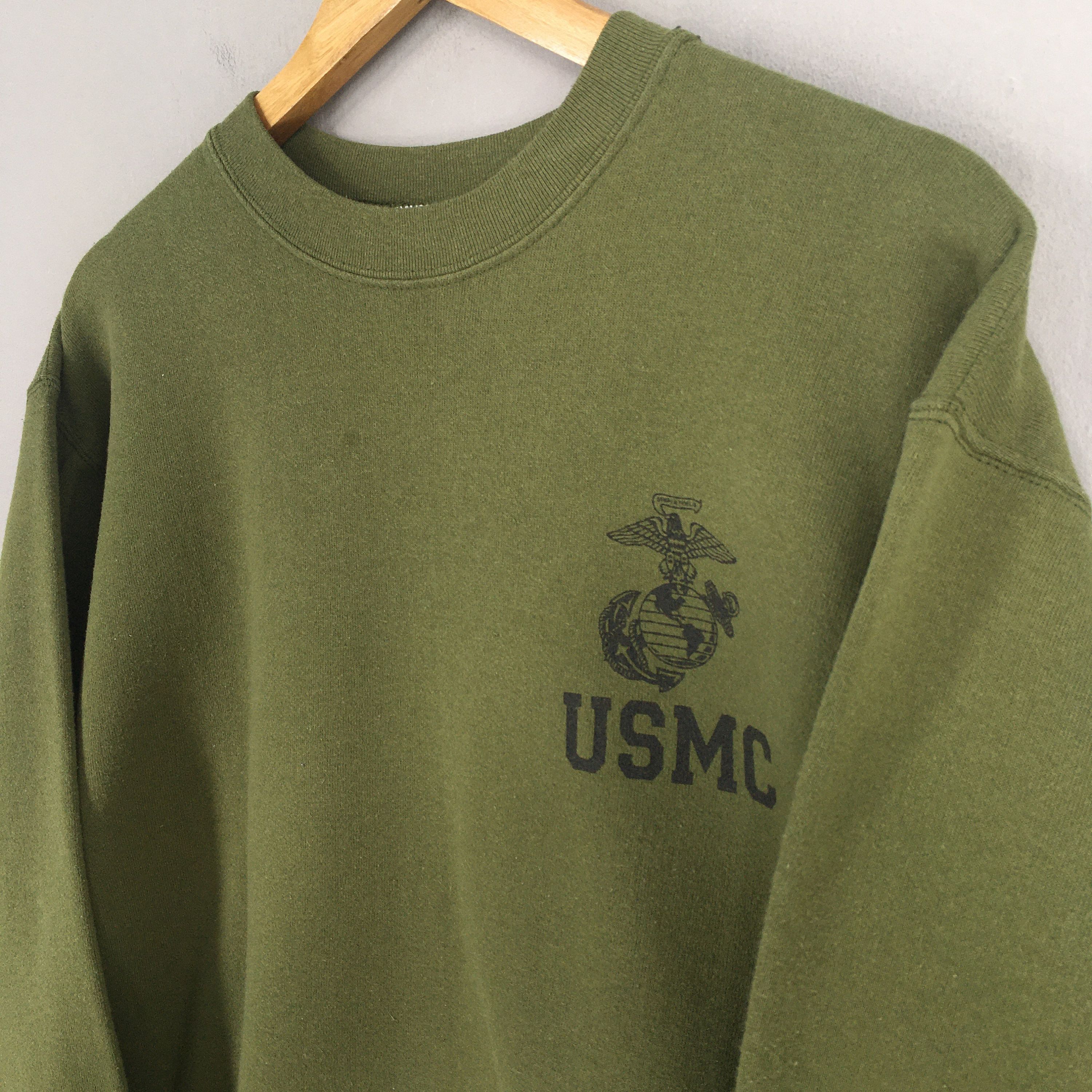 Vintage 90's Usmc Marines Green Sweatshirt Medium