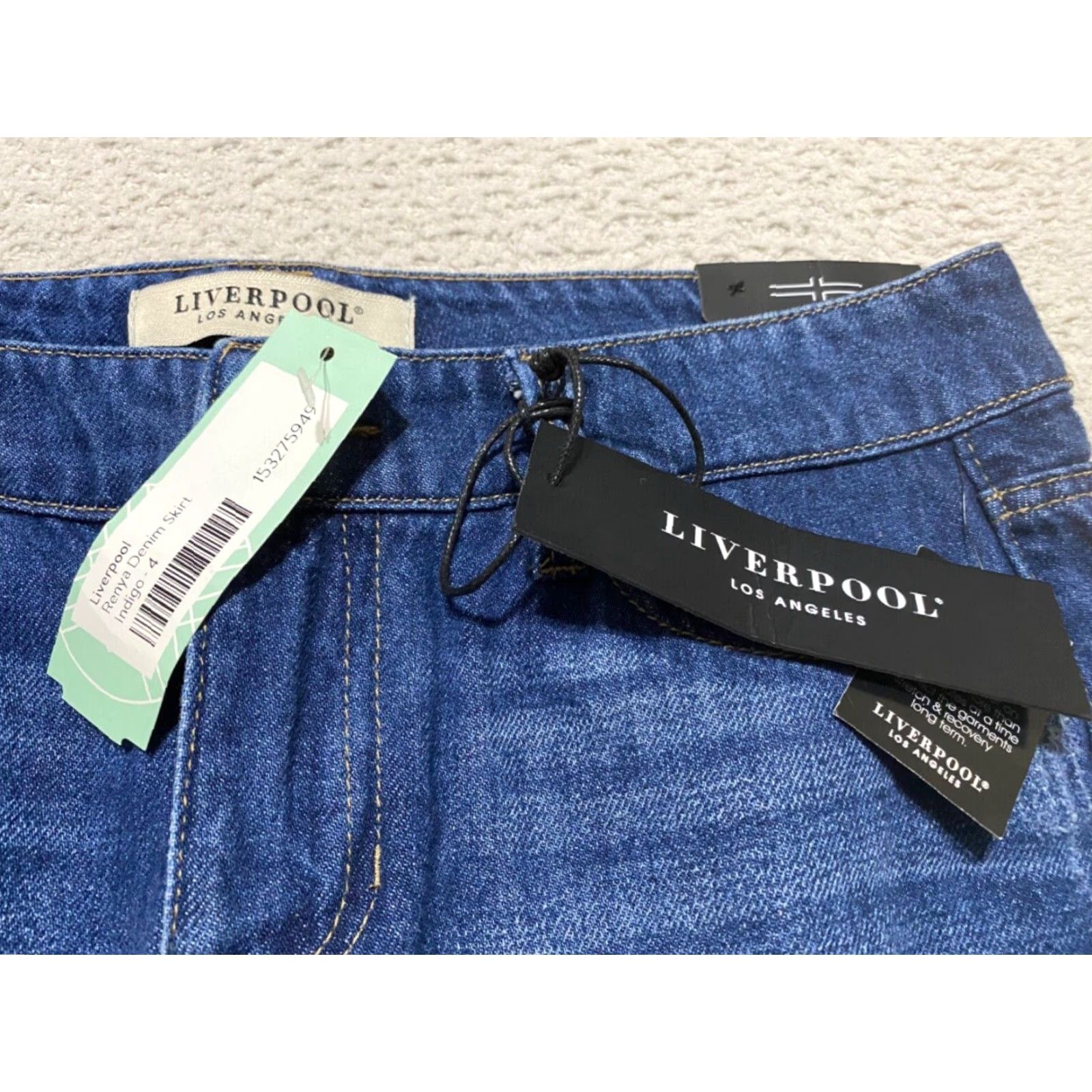 Denime NWT Liverpool Jeans Womens Skirt Blue Denim Distressed Pencil Straight Reyna New 4 Knee Length Cotton Stretch Casual Travel Size 27" / US 4 / IT 40 - 4 Thumbnail