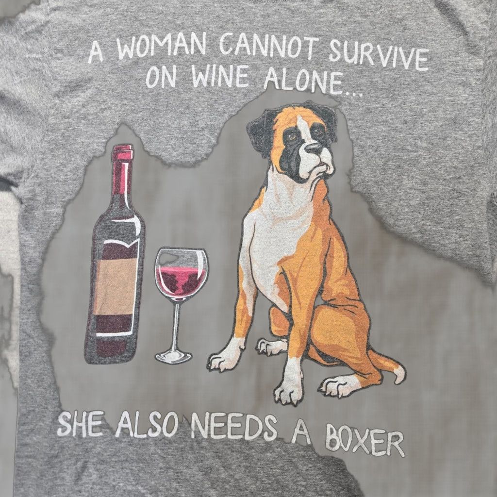Vintage VINTAGE The Shirt Den Wine Boxer Dog Gray T-Shirt Adult M Short Sleeve Unisex Size M / US 6-8 / IT 42-44 - 1 Thumbnail