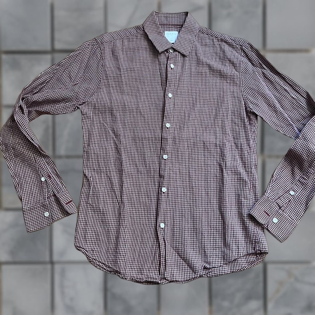 Sandro Sandro Paris Shirt Mens XS Red Casual Dress Shirt Long Sleeve Plaid Button-Up Shirt Mens XS Red Size US XS / EU 42 / 0 - 1 Thumbnail