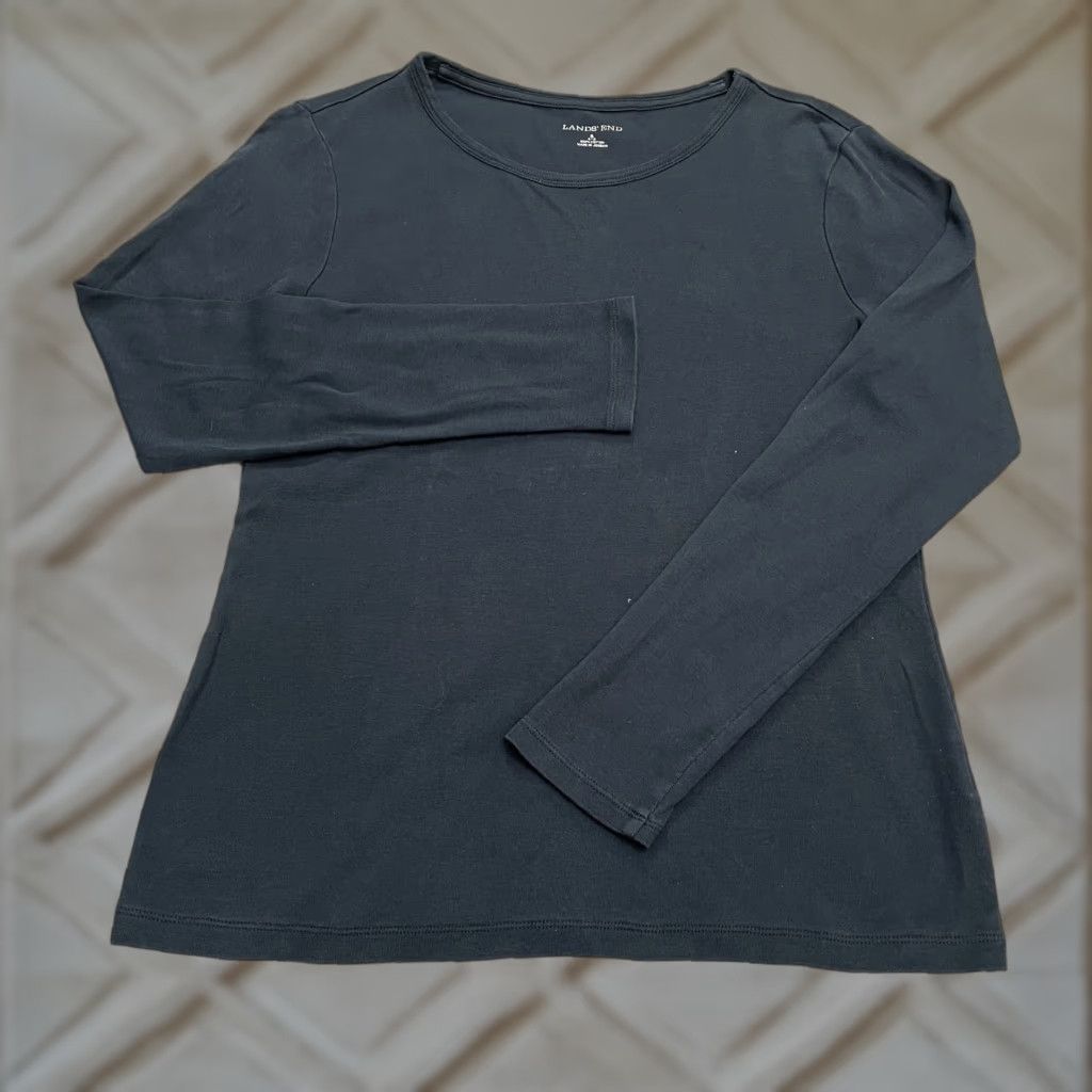Lands' End Lands' End Shirt Womens Small Blue Long Sleeve Cotton Casual Crew Tee Regular Fit Size S / US 4 / IT 40 - 1 Thumbnail