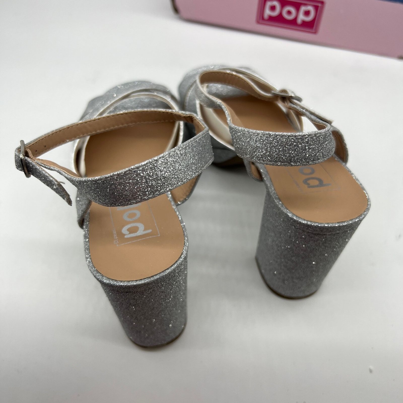 Other Pop Delighted Womens Silver Glitter Heeled Sand Size US 11 / IT 41 - 4 Thumbnail