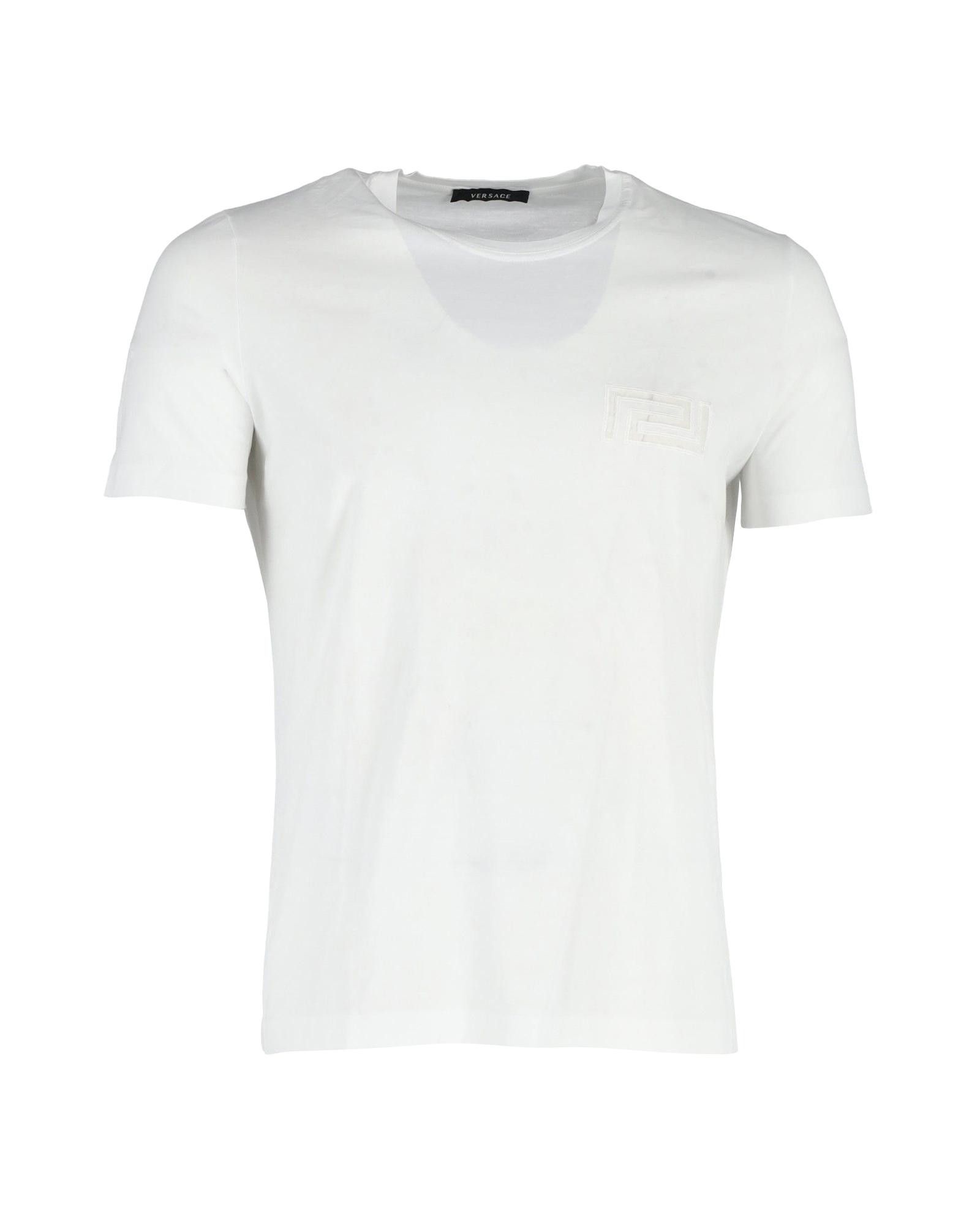 image of Versace Logo Crewneck T-Shirt In White Cotton, Men's (Size Small)