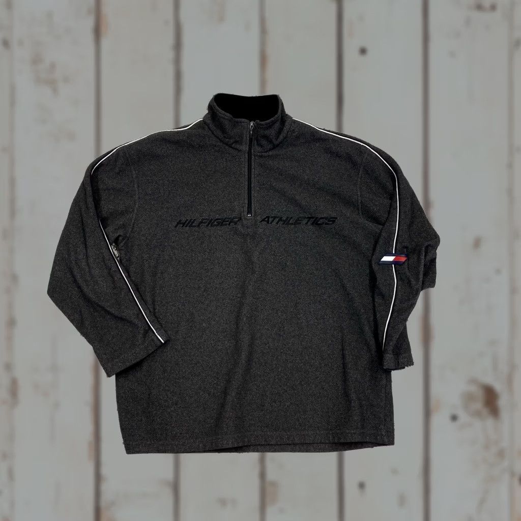 Tommy Hilfiger VINTAGE Tommy Hilfiger Athletics Quarter Zip Fleece Pullover Sweatshirt XL Black Mens Tight Knit Zip Sweatshirt Size US XL / EU 56 / 4 - 1 Thumbnail