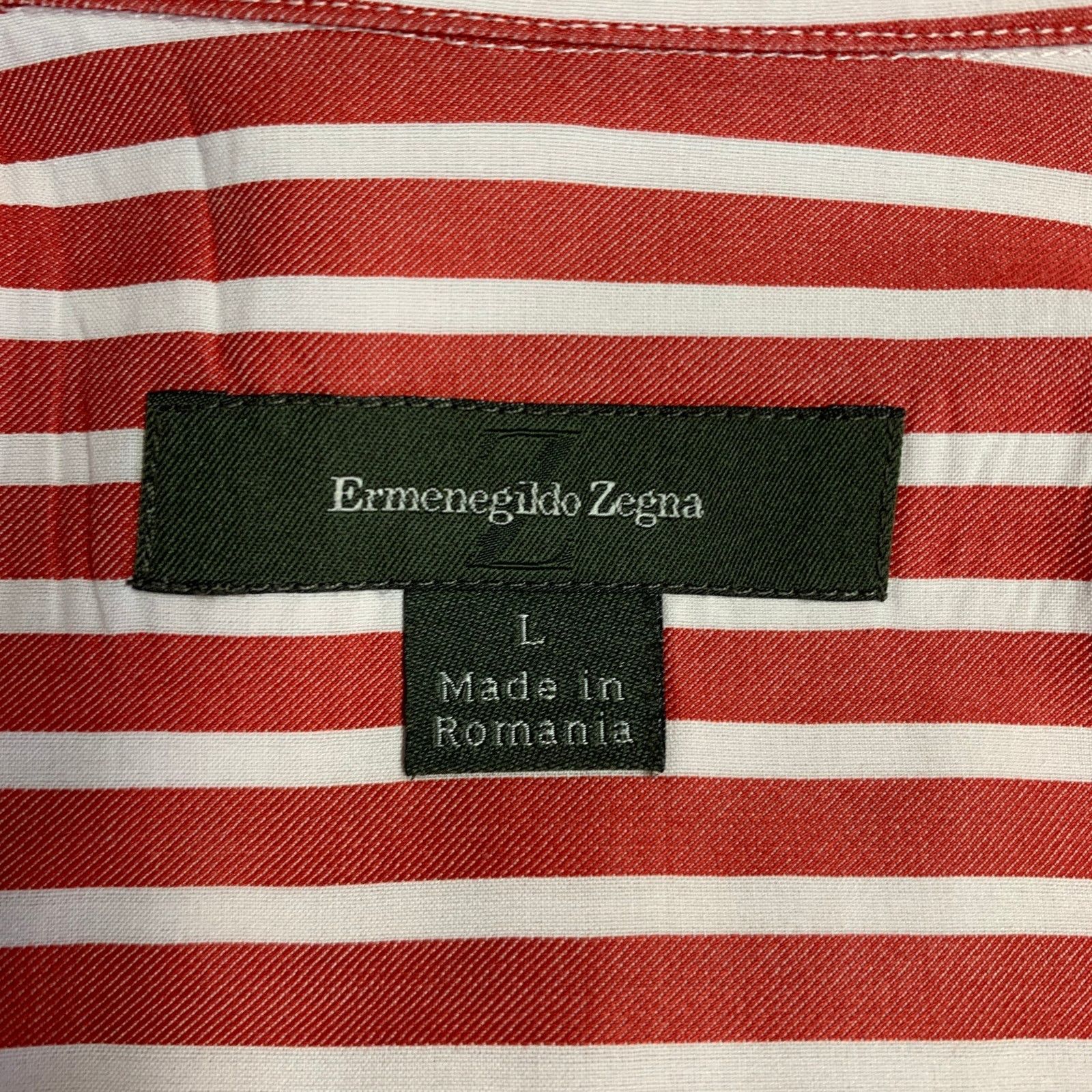 Ermenegildo Zegna Size L Red White Stripe Cotton Button Up Long Sleeve Shirt Size US L / EU 52-54 / 3 - 4 Thumbnail