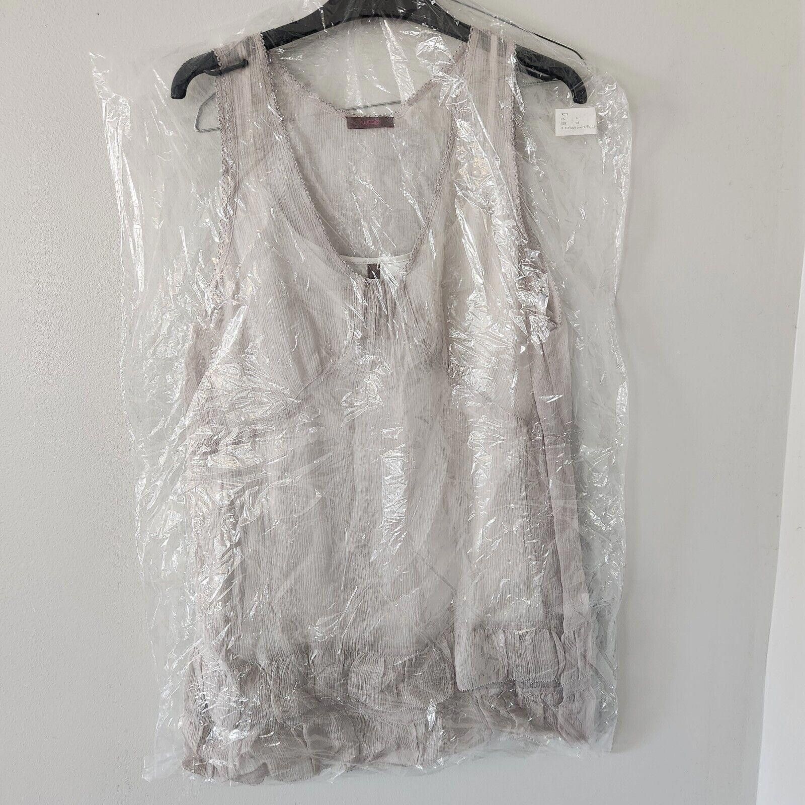 Designer Wrap London Silk Tunic Top Beige Size UK 18 Size XL / US 12-14 / IT 48-50 - 2 Thumbnail