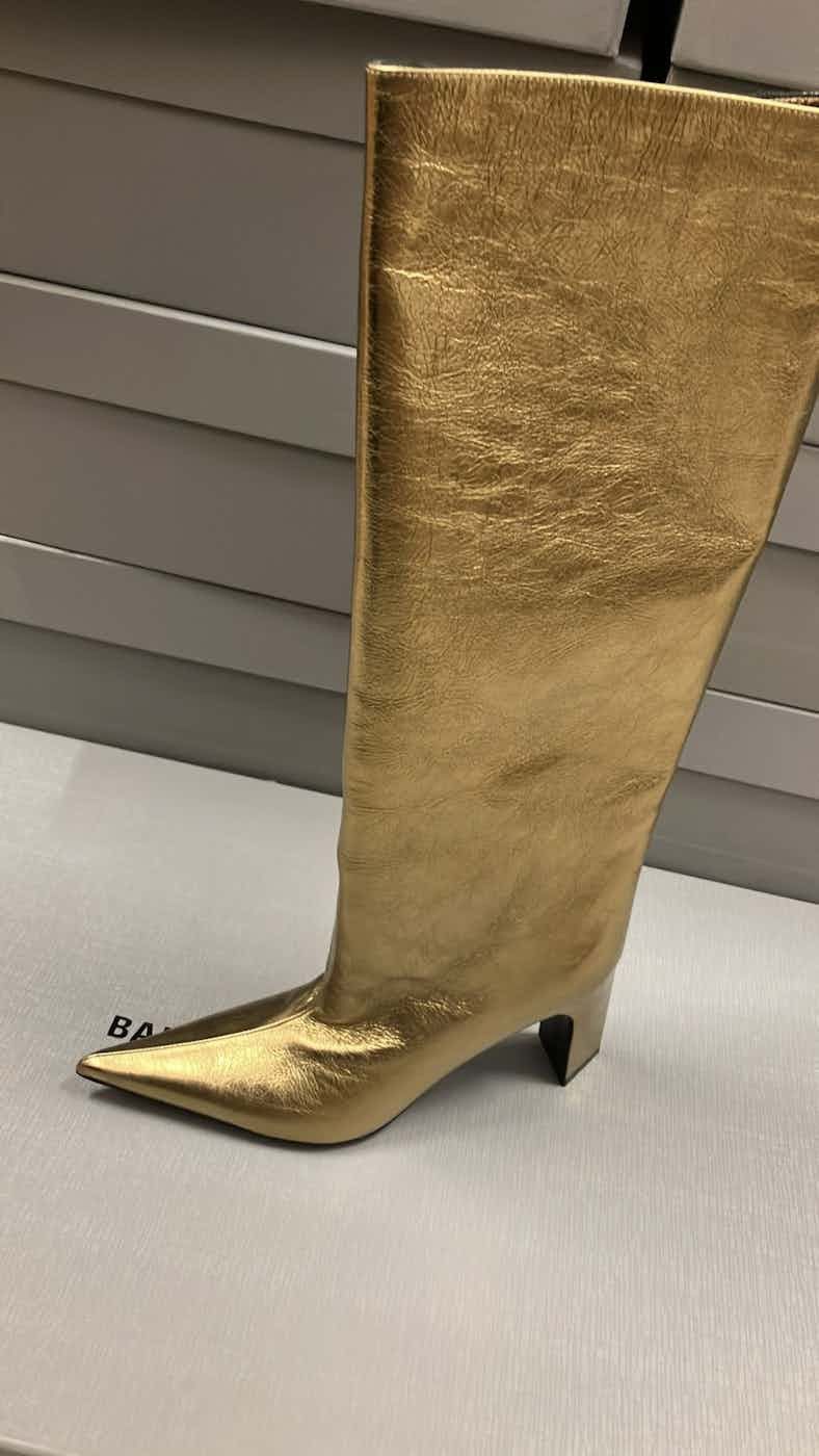 image of Balenciaga Blade Leather Boots In Gold, Women's (Size 7)