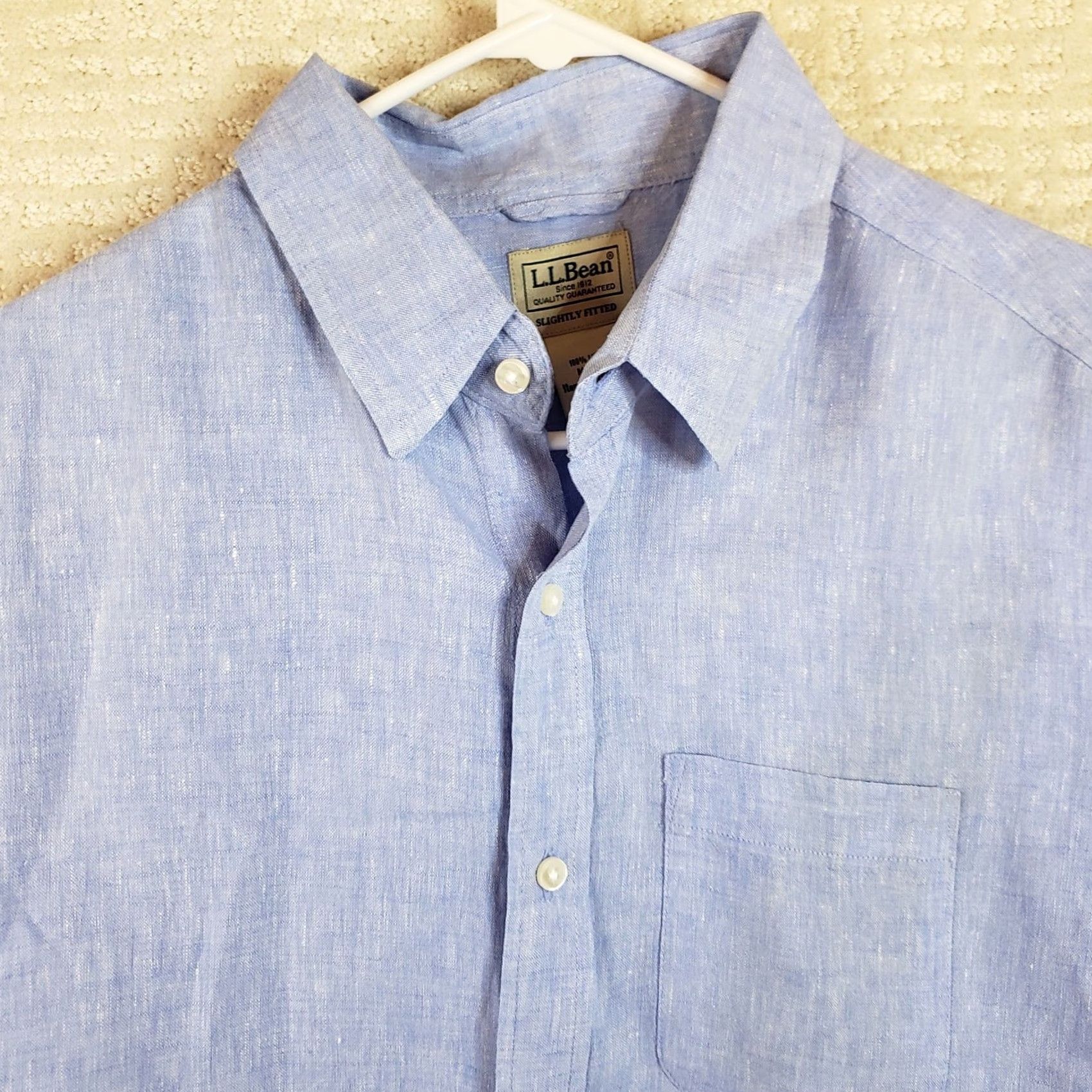 Vintage L.L.Bean Shirt Mens M Blue Linen Short Sleeve Button-Up Collared Lightweight Woven Striped Regular Fit Size US M / EU 48-50 / 2 - 3 Thumbnail